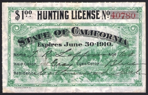 1909-10 Ca Hunting License
