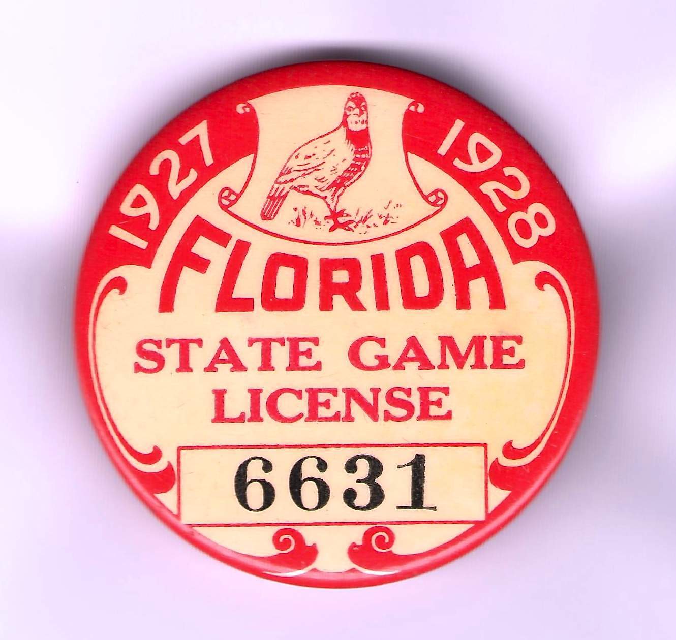 1927-28 Florida State Game License Button