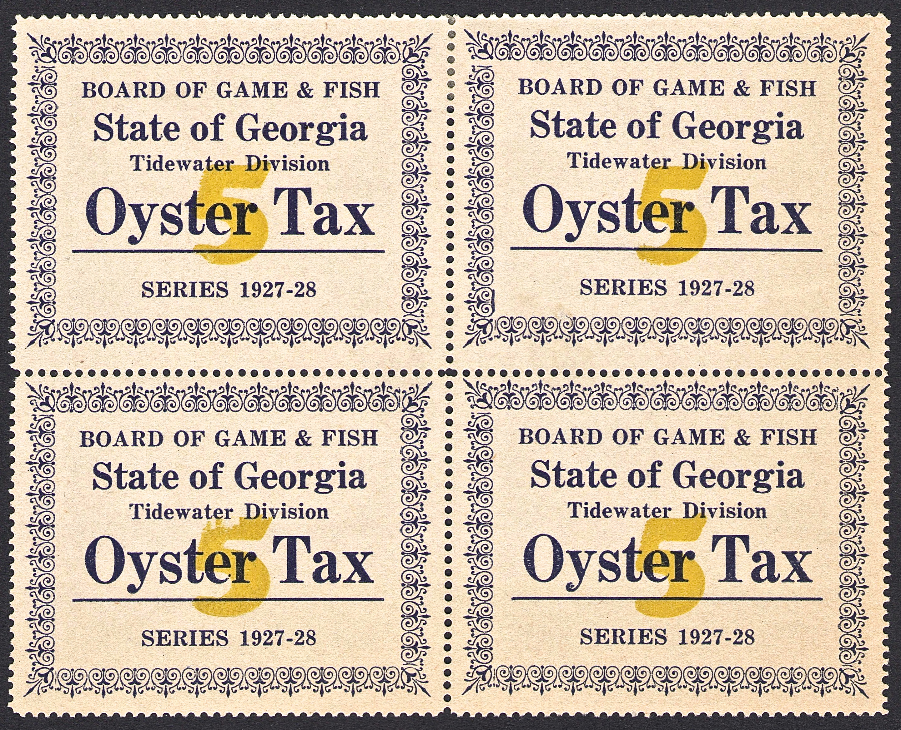 1927-28 Georgia Oyster Tax Block