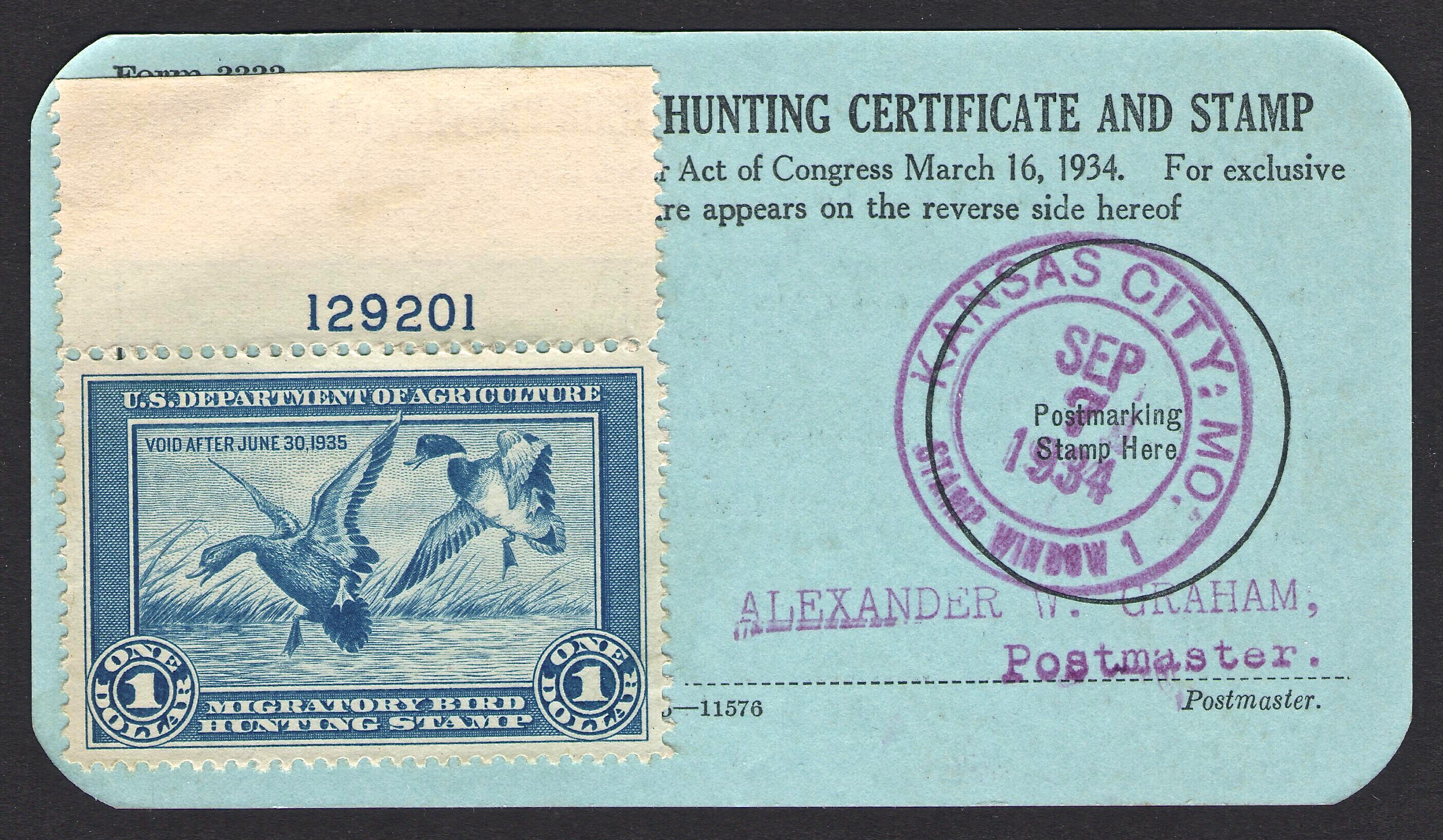RW1 on Form 3333 Cancelled Stamp Window