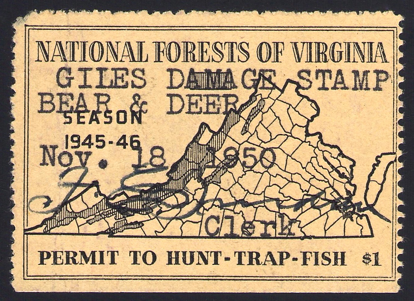 1950 Giles County Provisional Bear and Deer Damage