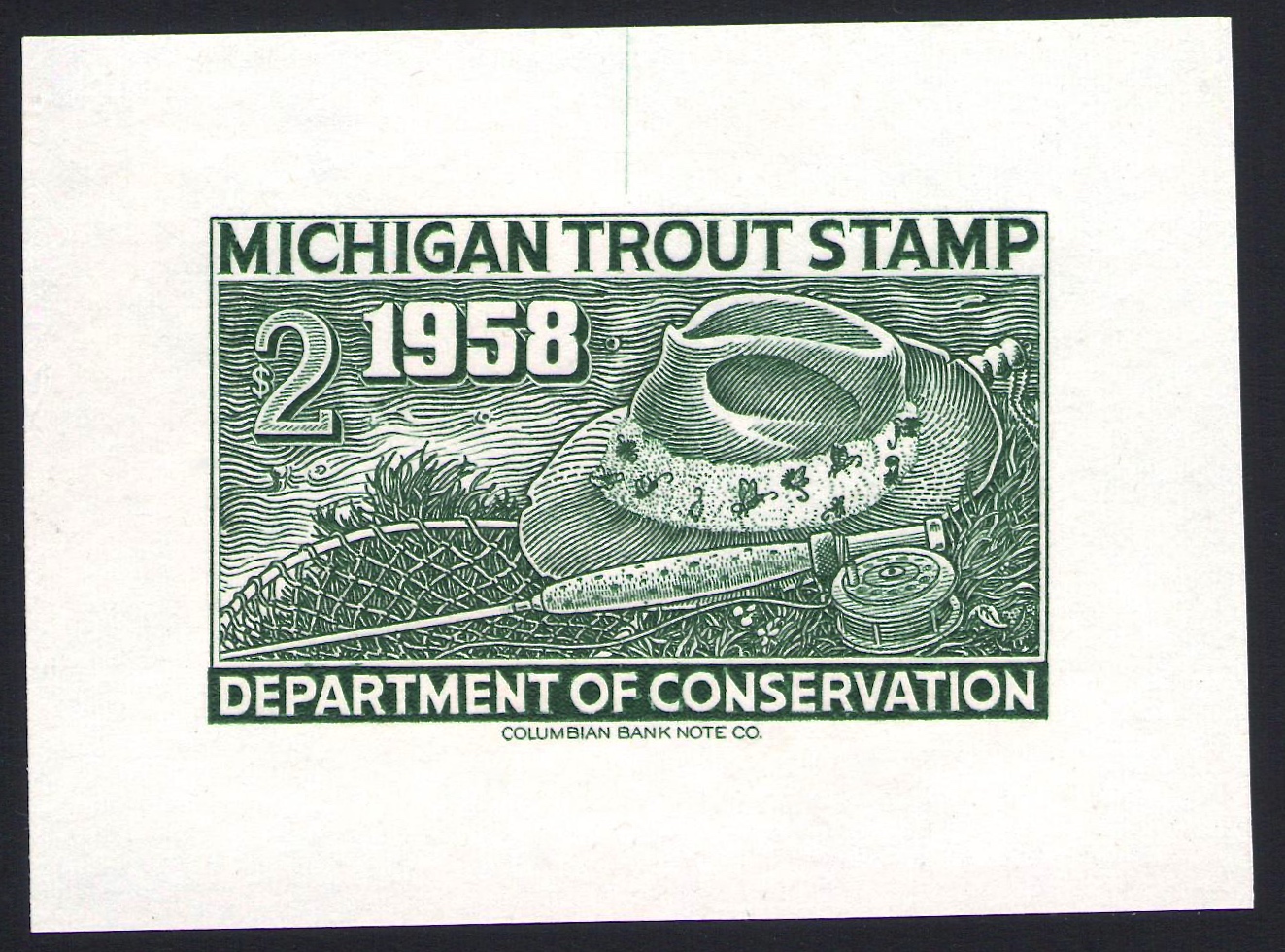 1958 Michigan Trout Trial Color Large Die proof