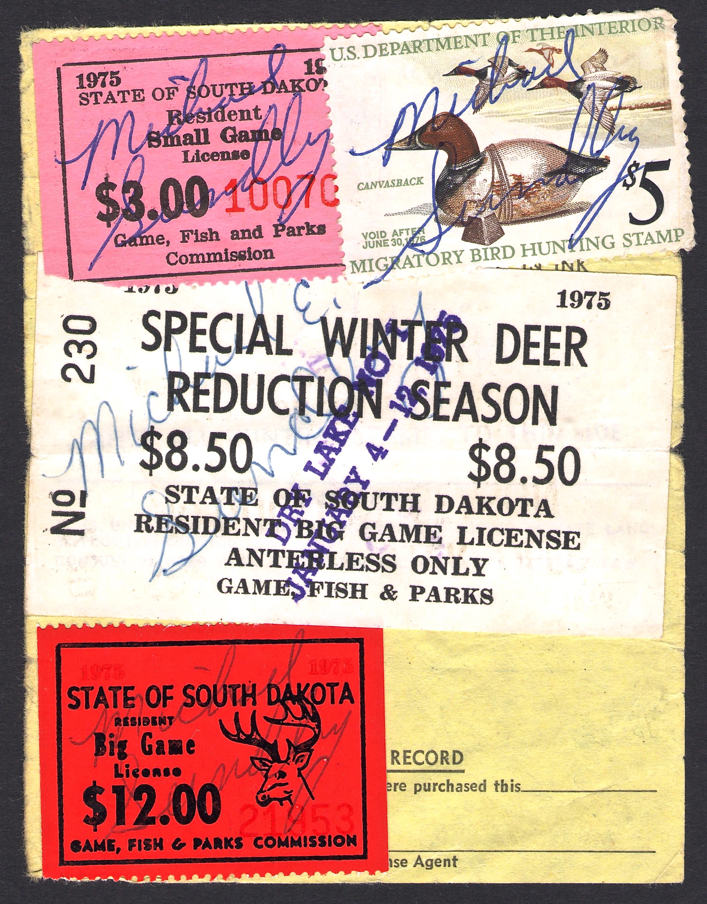 1975 South Dakota Special Winter Deer Reduction on License