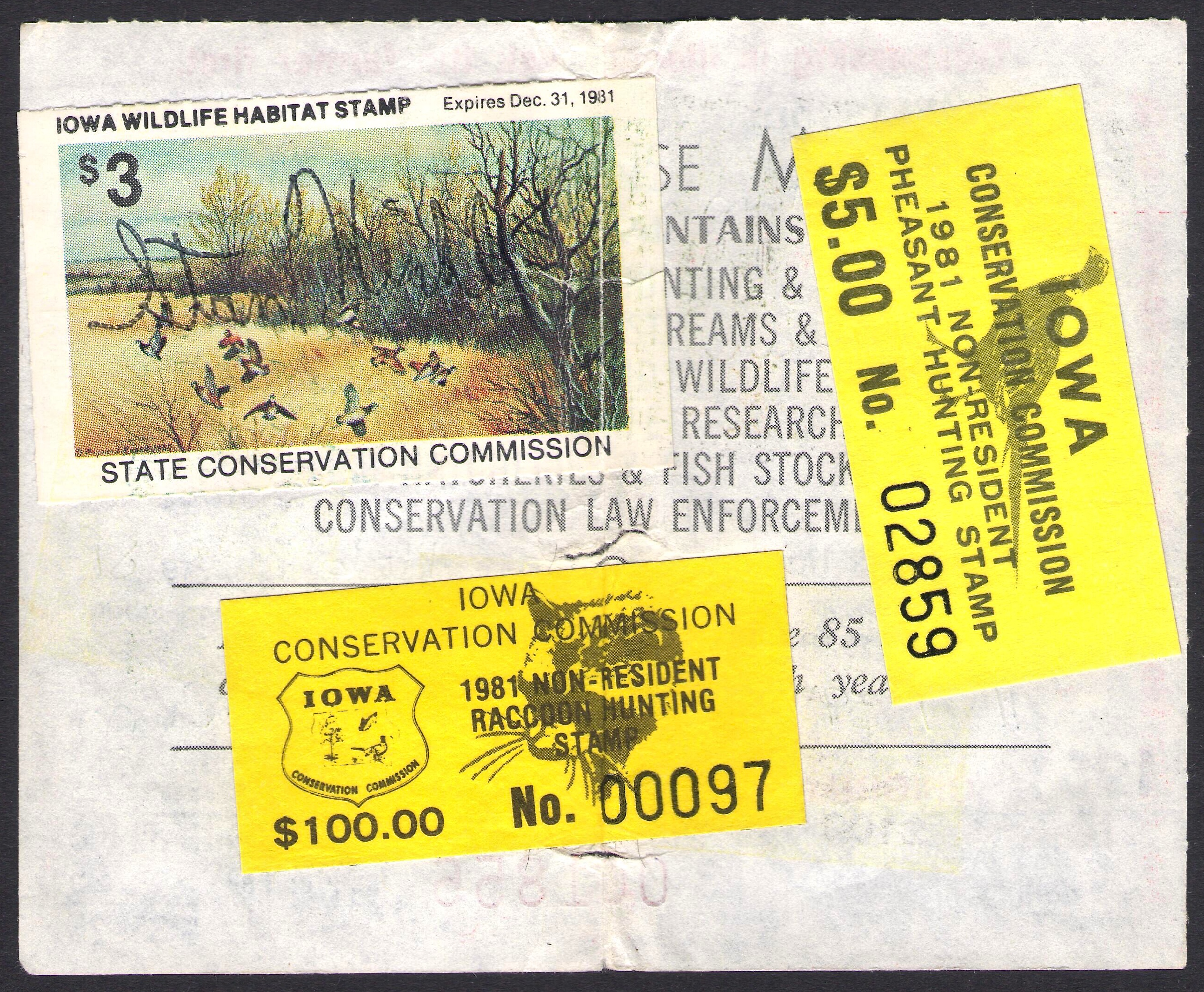 1981 Iowa NR Pheasant and Racoon on License