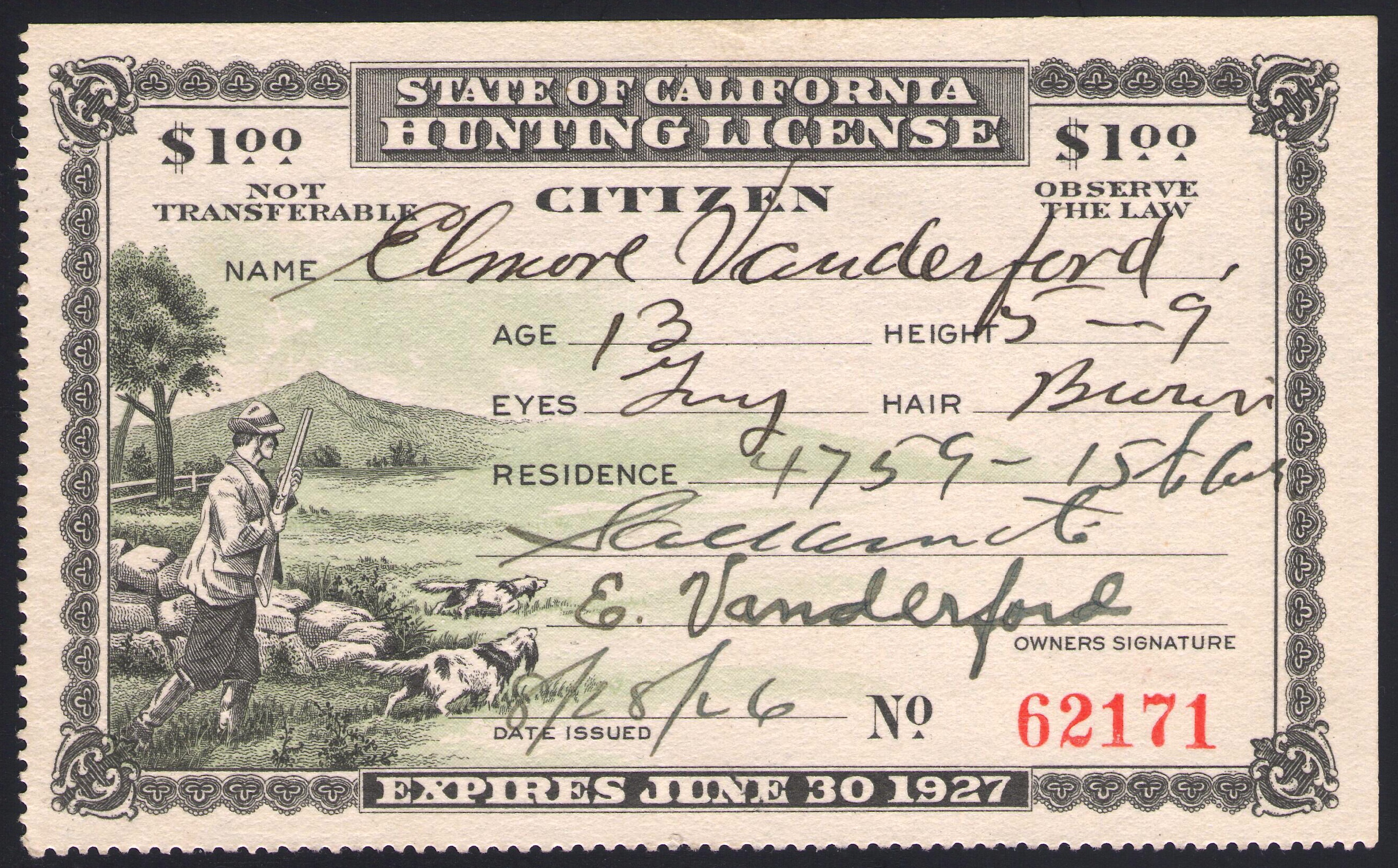 192627 Ca Hunting License Vanderford Waterfowl Stamps and More