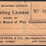Original Envelope 1908-09 California Hunting License