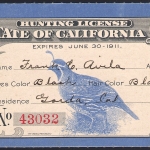 1910-11 Resident California Hunting License