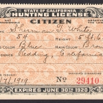 1919-20 Resident California Hunting License