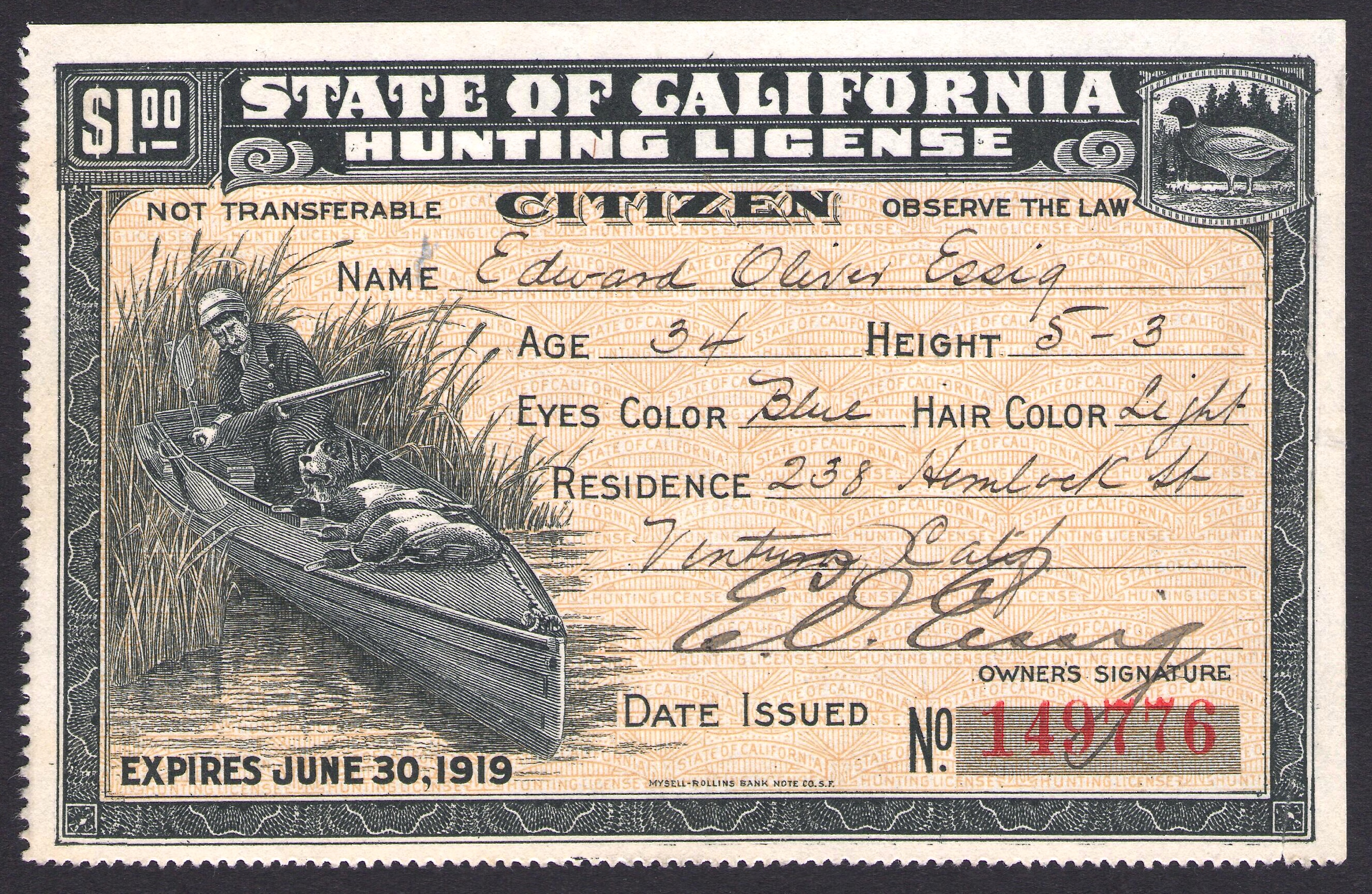 191819 Resident California Hunting License Waterfowl Stamps and More