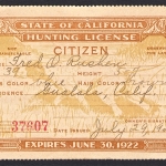 1921-22 Resident California Hunting License