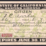 1920-21 Resident California Hunting License