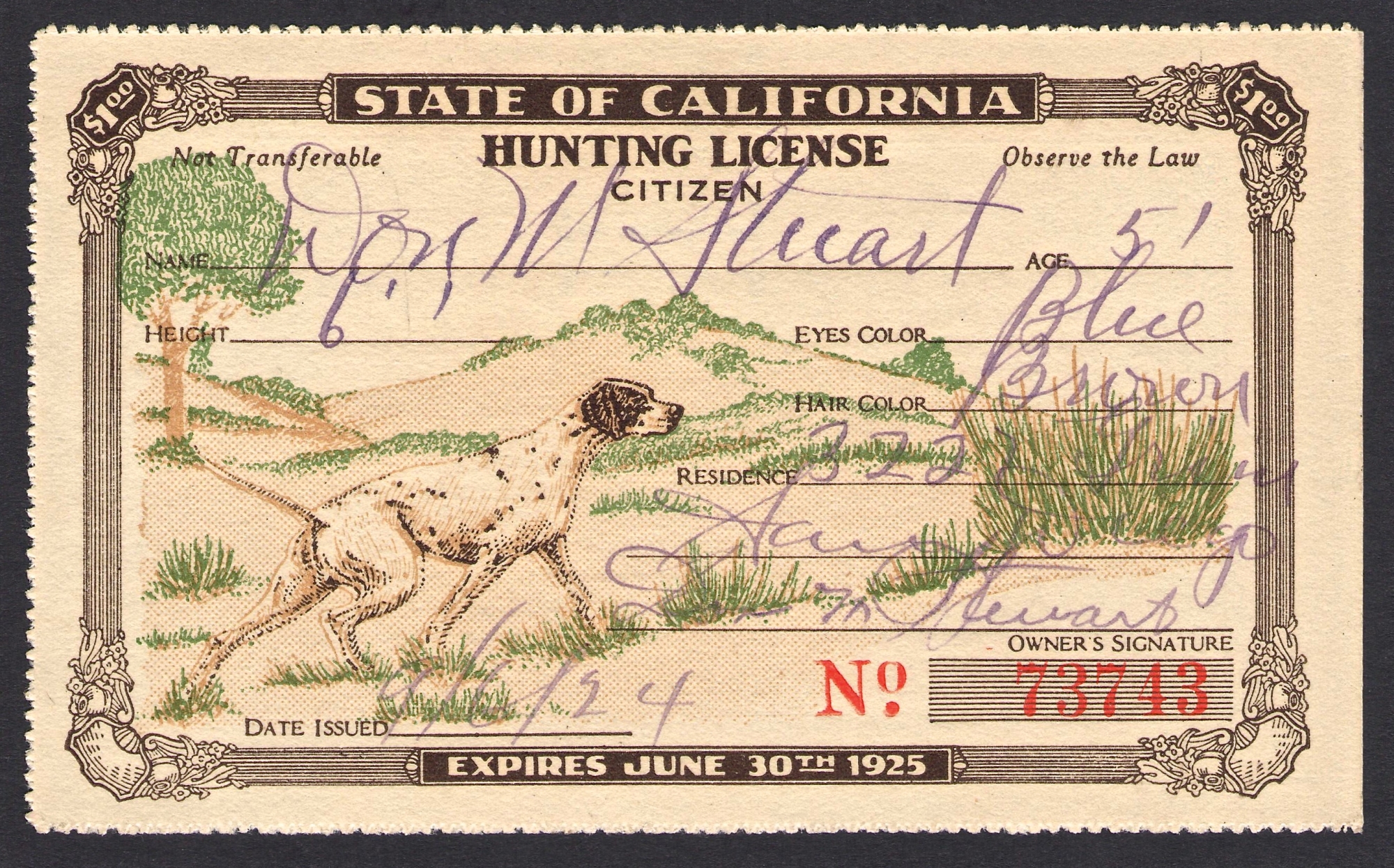 1924 CA Hunting and 1917 Trapping licenses (2) Version 2 Waterfowl