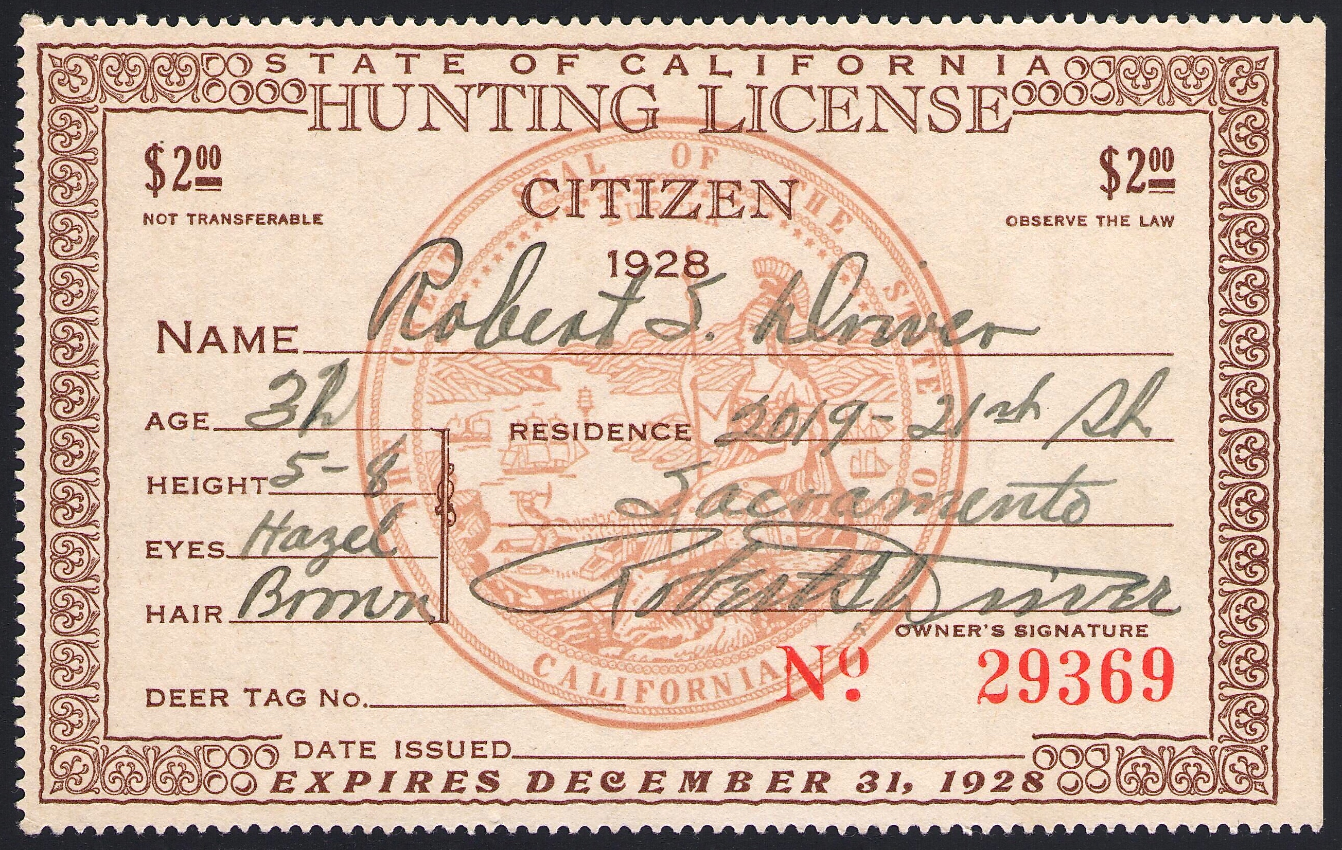 1928 Resident California Hunting License Waterfowl Stamps and More