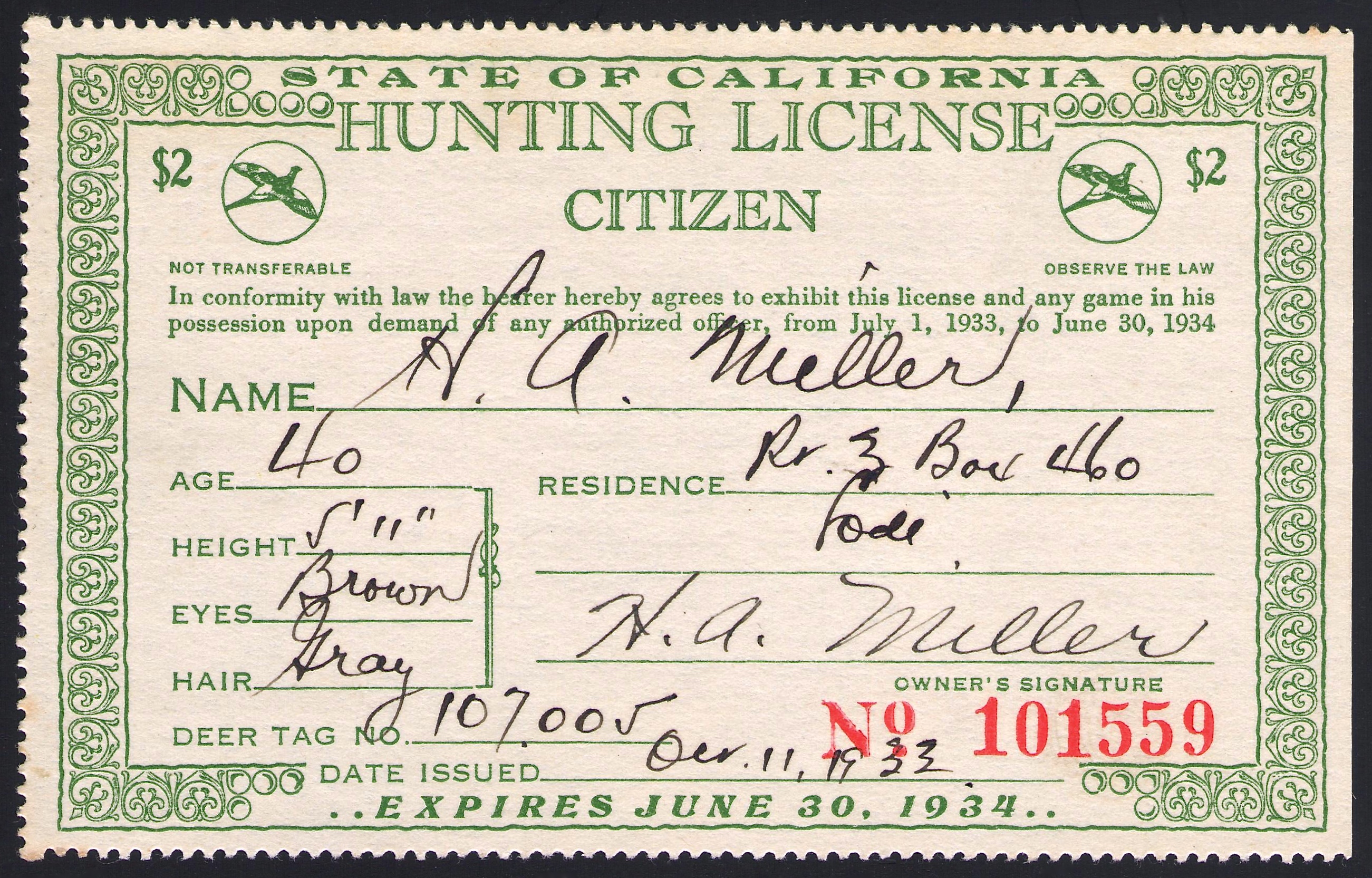 193334 Resident California Hunting License Waterfowl Stamps and More