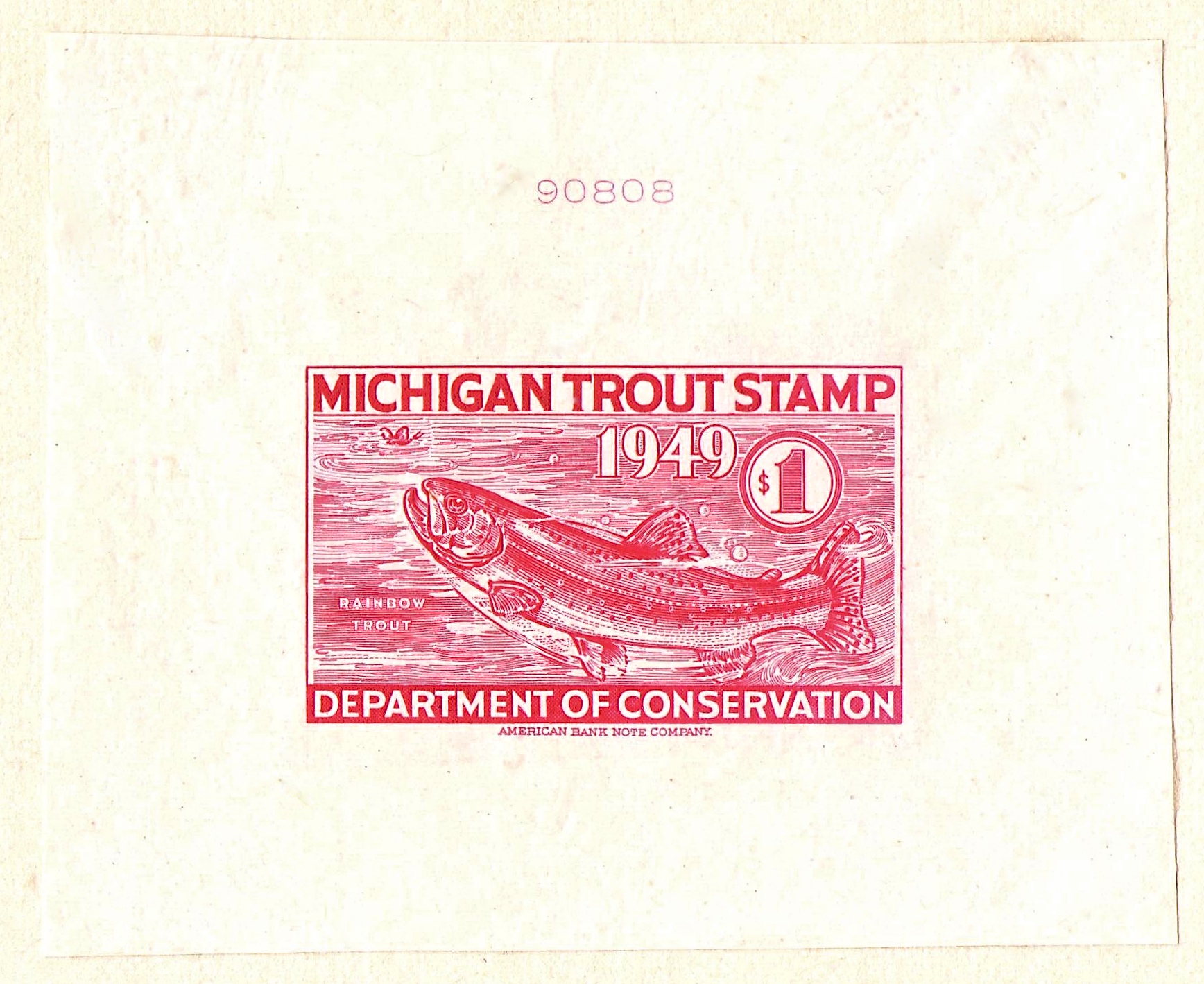 1949 Enlargement Large Die Proof Michigan Trout