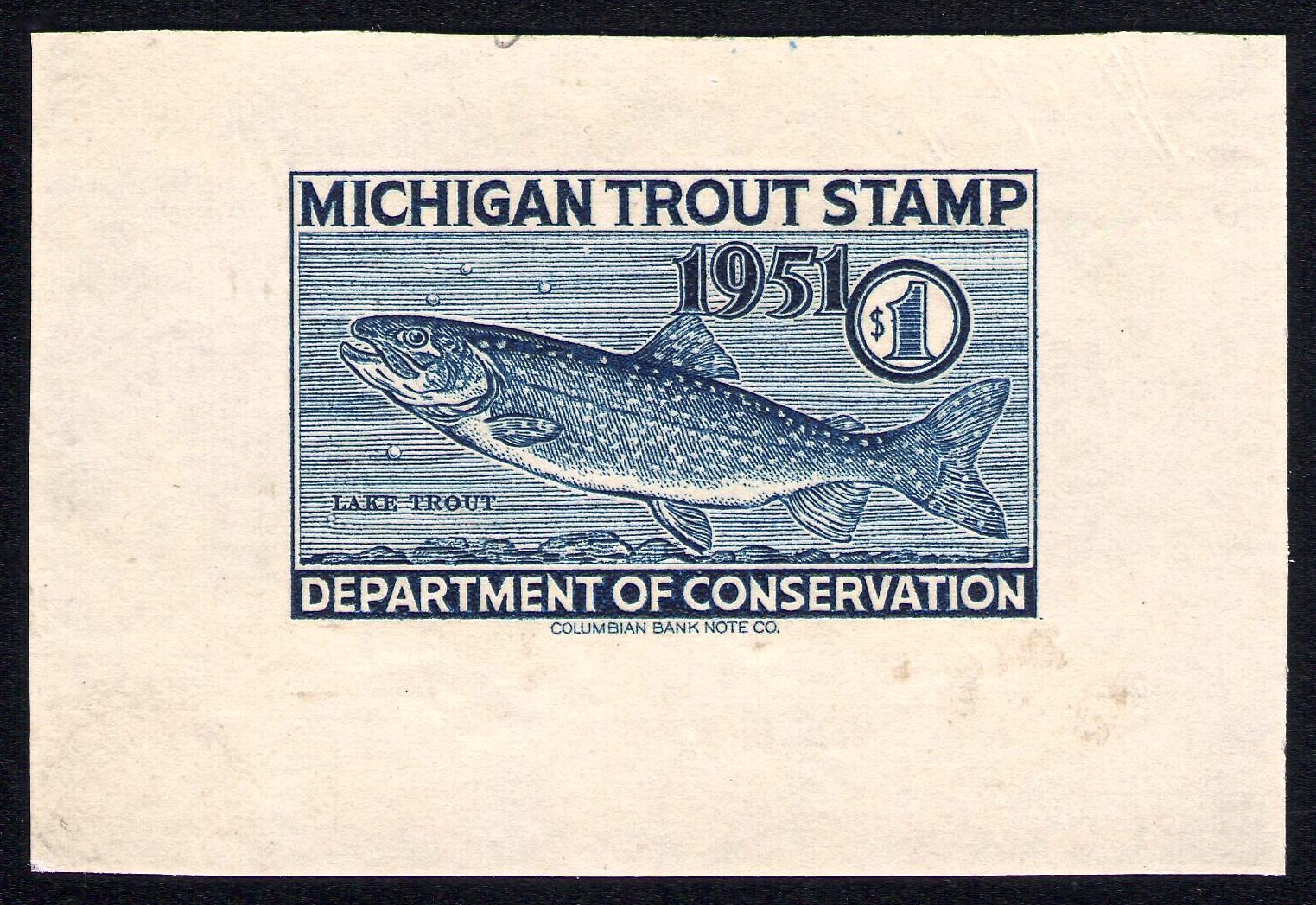1951 Large Die Proof Michigan Trout