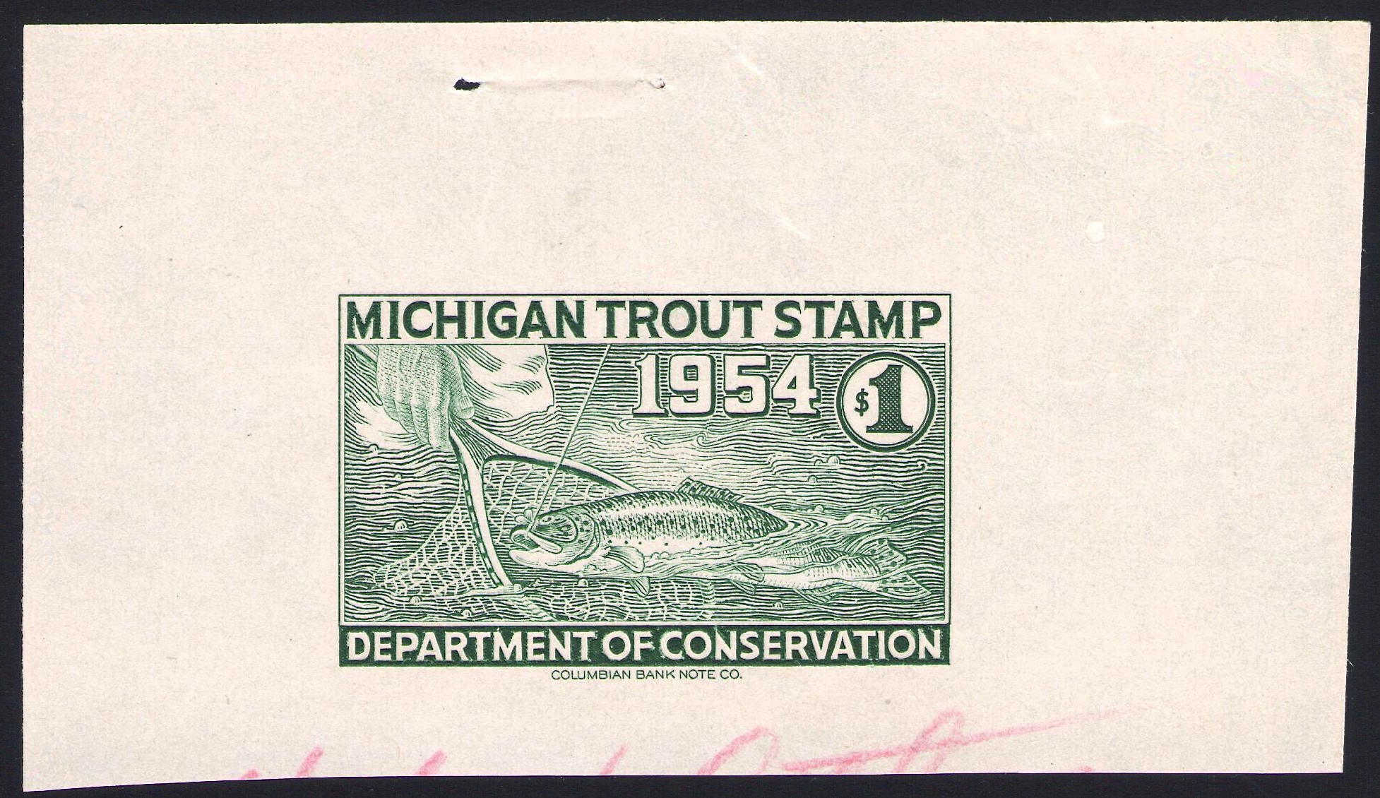 1954 Large Die Proof Michigan trout