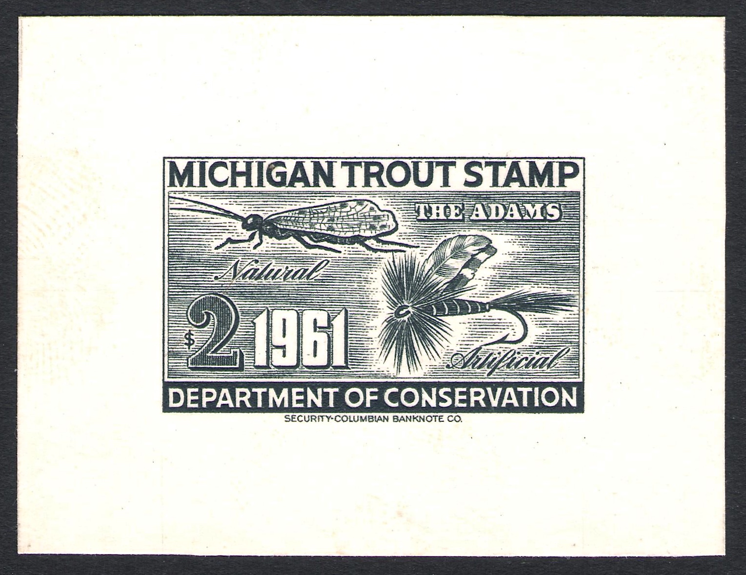 1961 Enlargement Large Die Proof Michigan trout