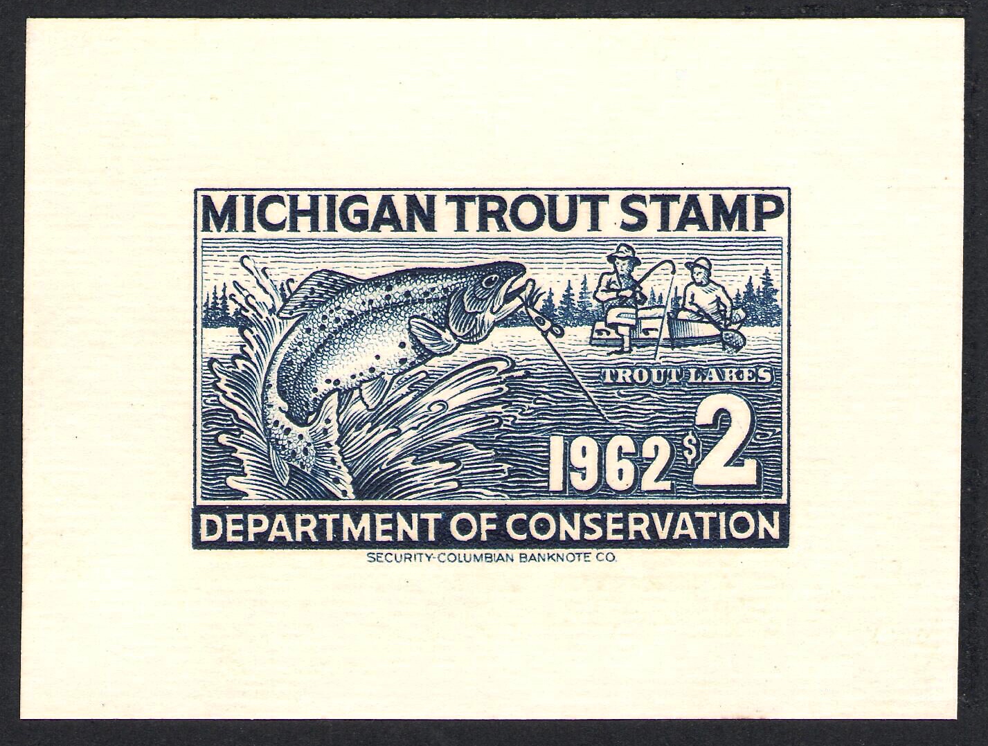 1962 Enlargement Large Die Proof Michigan Trout