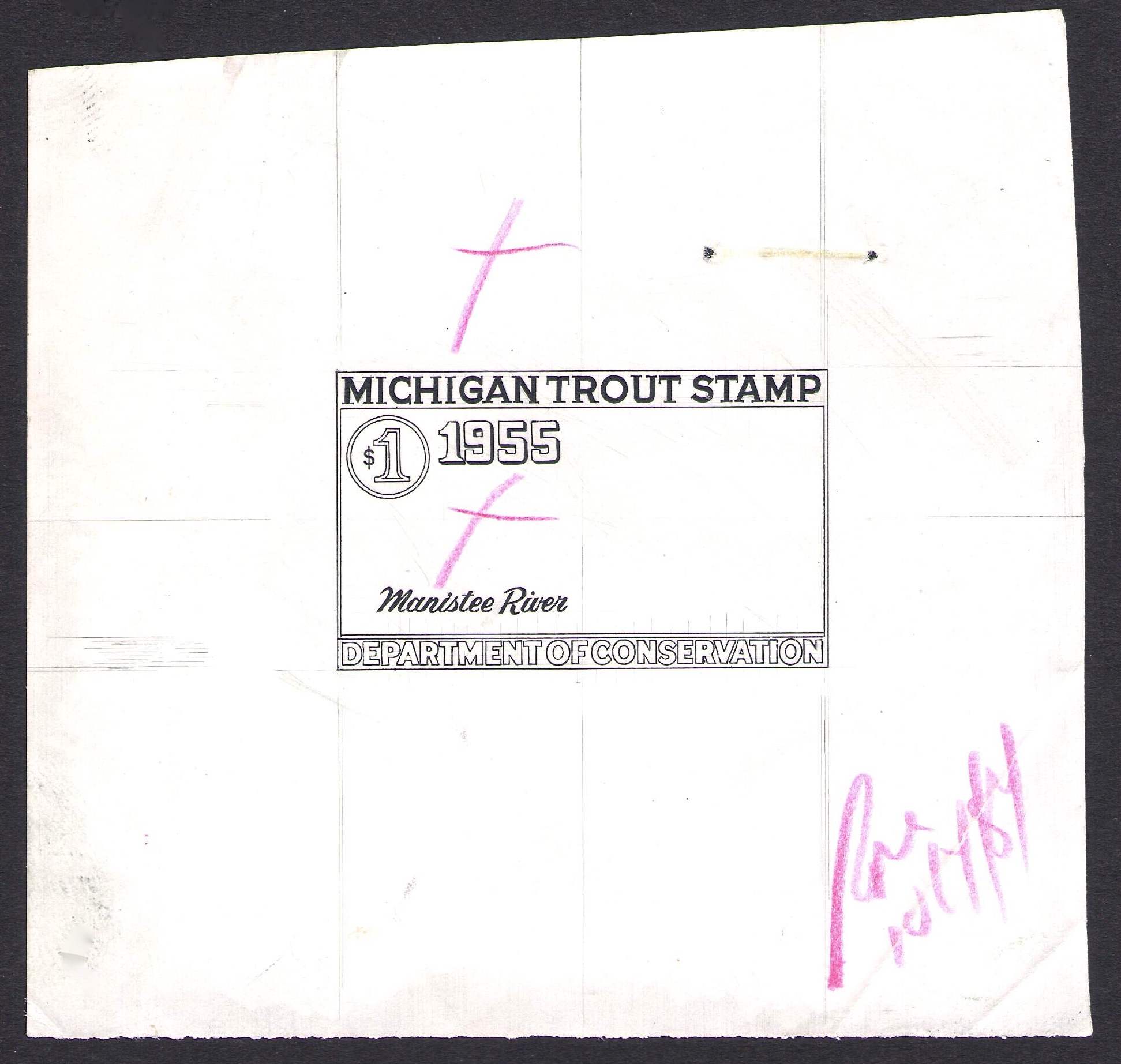 1955 Lettering Proof Michigan Trout