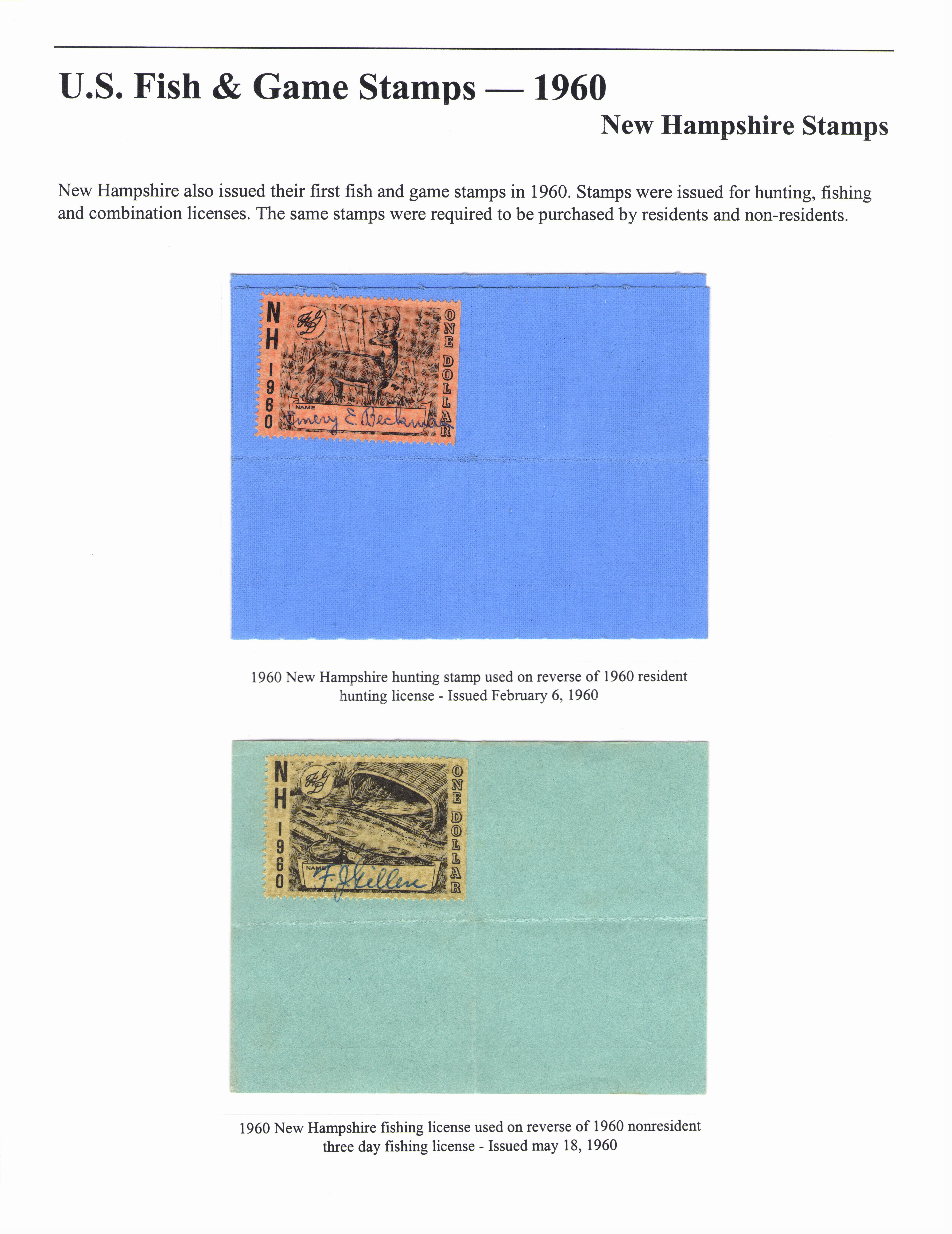 [P12] 1960 New Hampshire Stamps Waterfowl Stamps and More