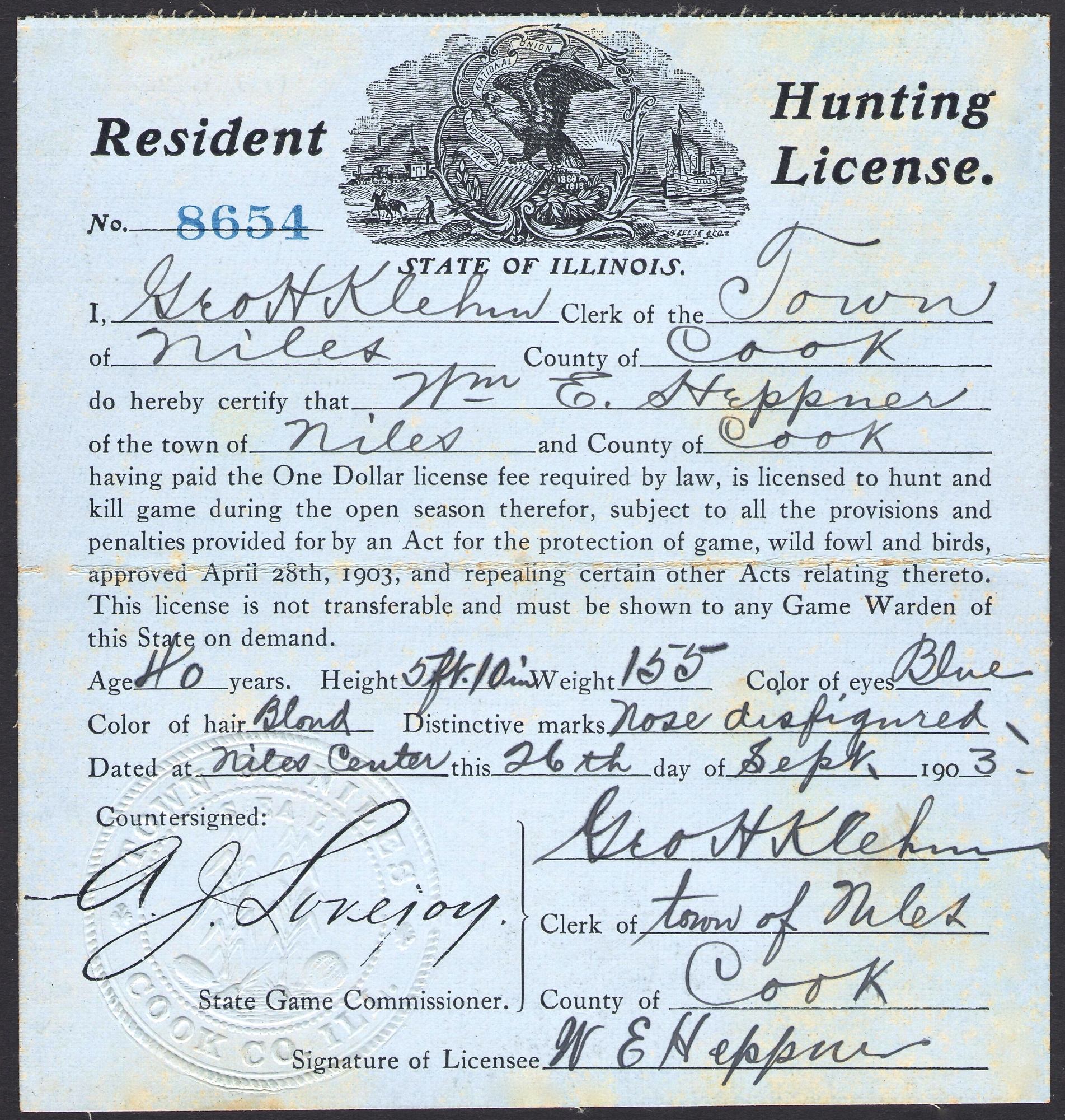 1920s WISCONSIN Resident General Hunting Application License LEGAL document 