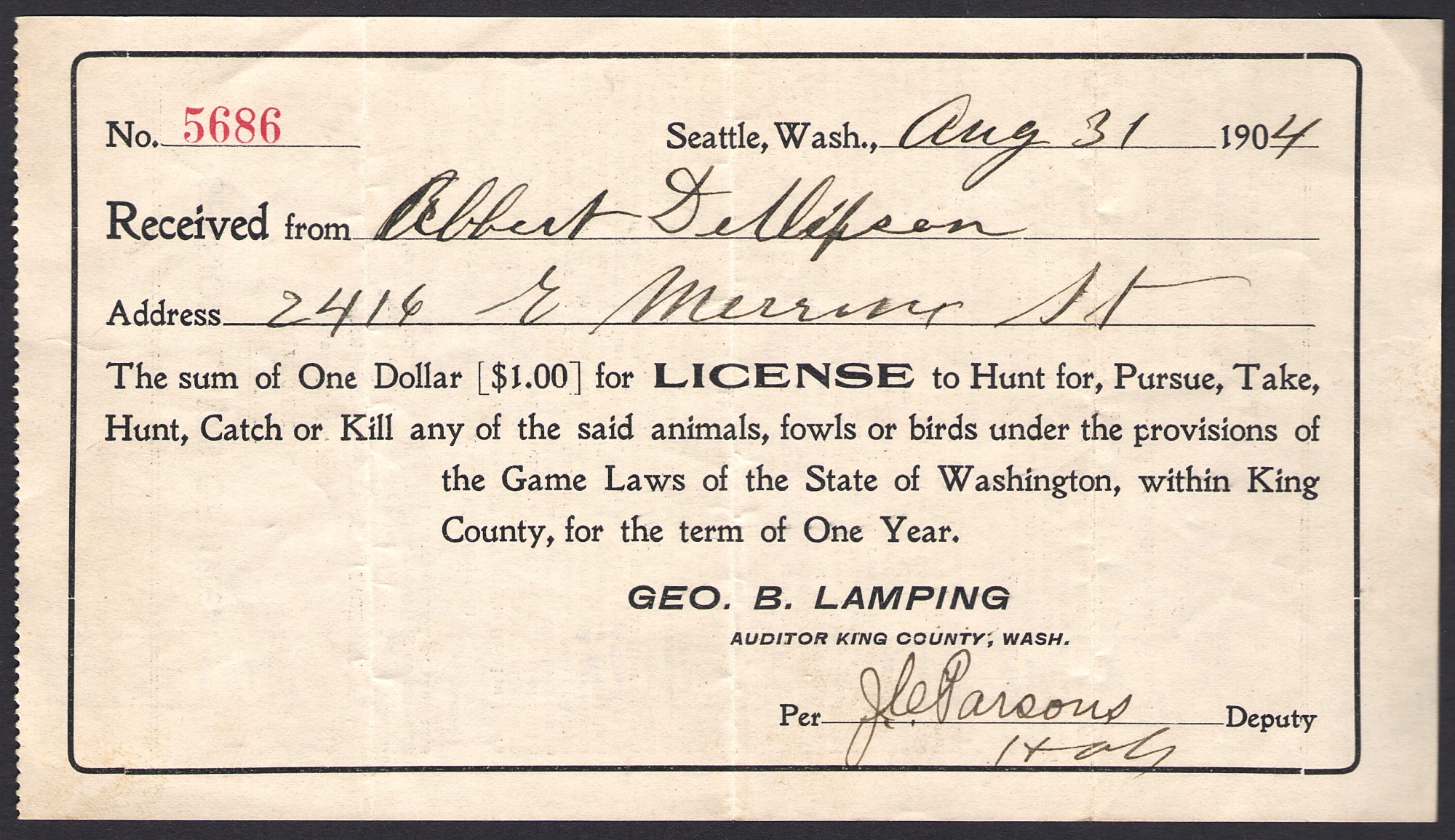 1899 - 1919 Washington Hunting & Fishing Licenses - Waterfowl Stamps ...