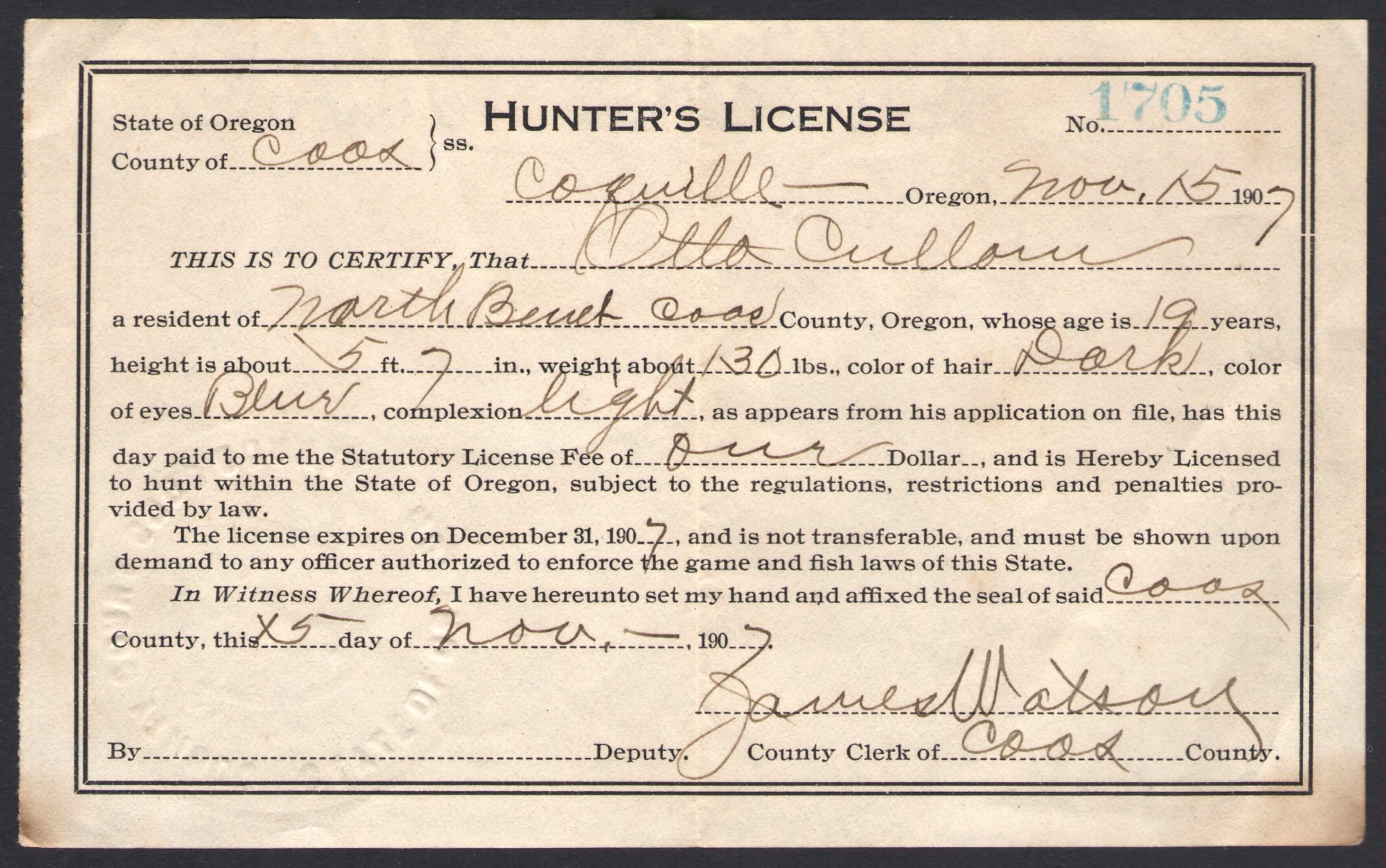 1905 1919 Oregon Hunting & Fishing Licenses Waterfowl Stamps and More