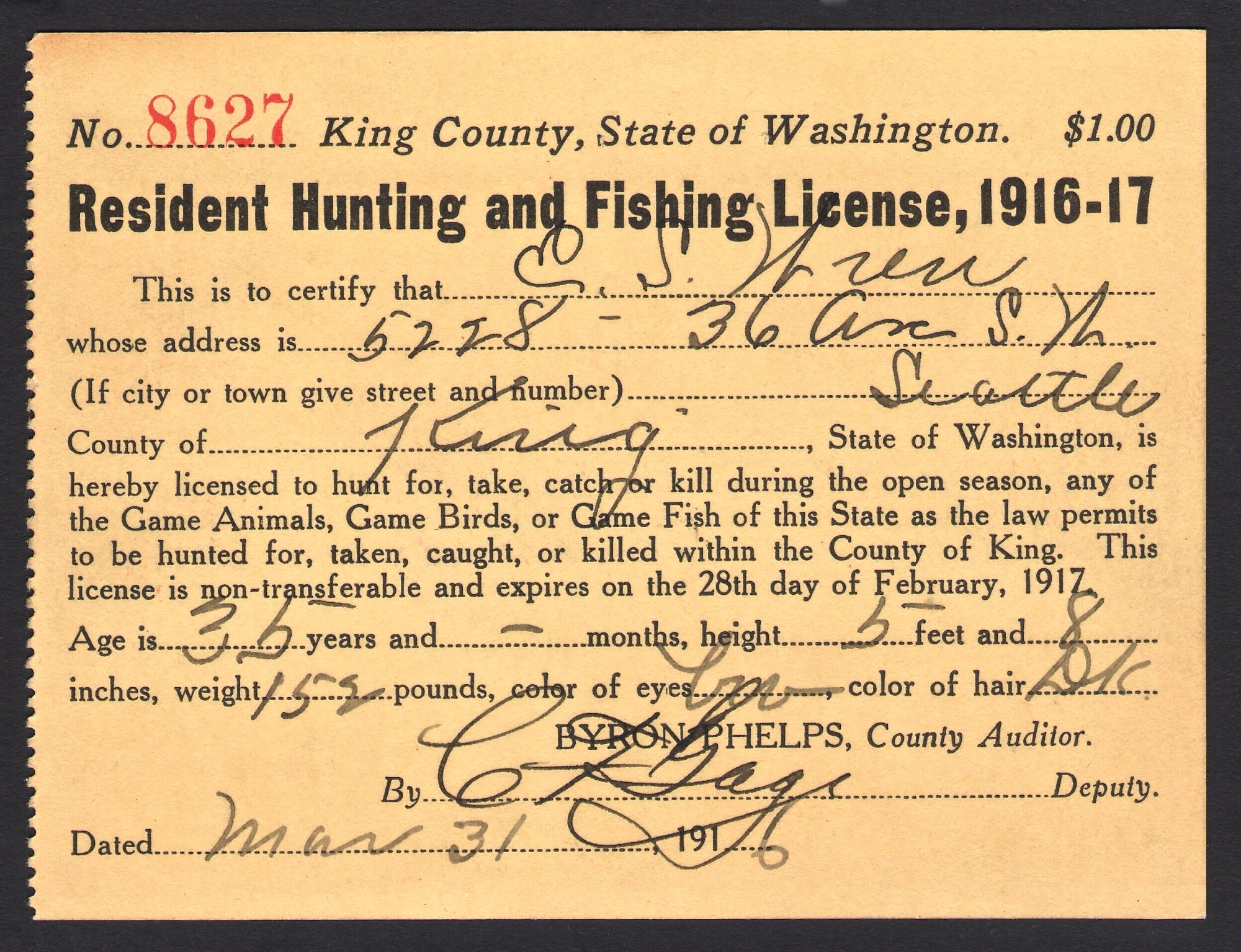 1899 - 1919 Washington Hunting & Fishing Licenses - Waterfowl Stamps ...