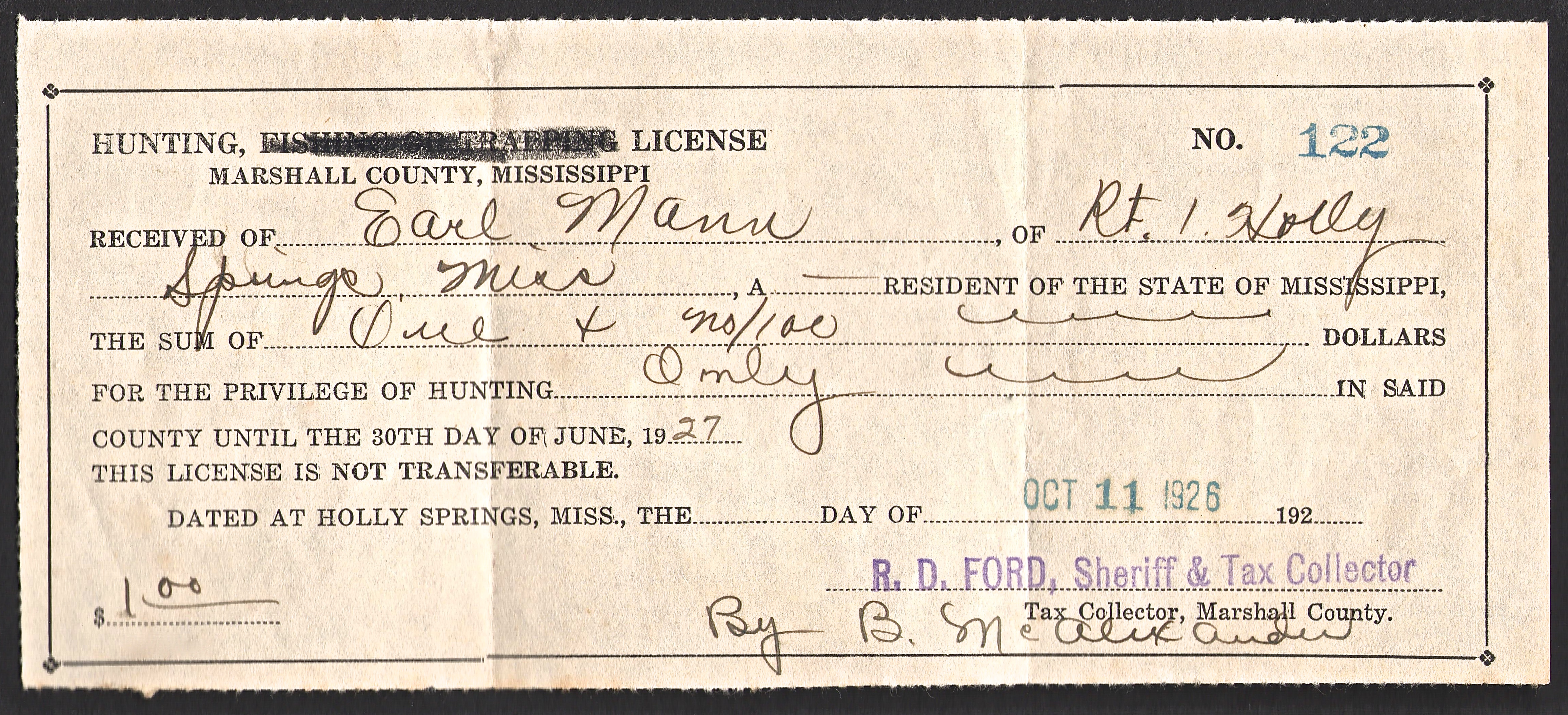 192627 Mississippi County Hunting License Waterfowl Stamps and More