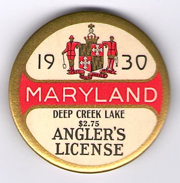 1930 Maryland NR Deep Creek Lake Angler's License Button – 39 issued