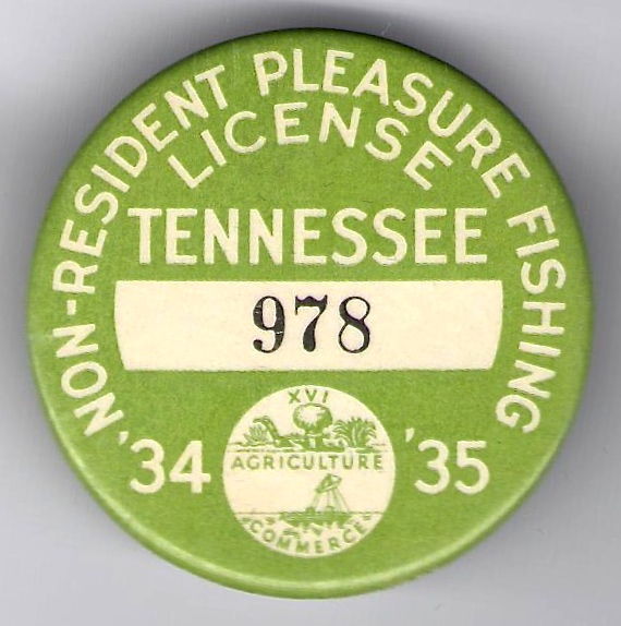 1934-35 Tennessee NR Pleasure Fishing License Button