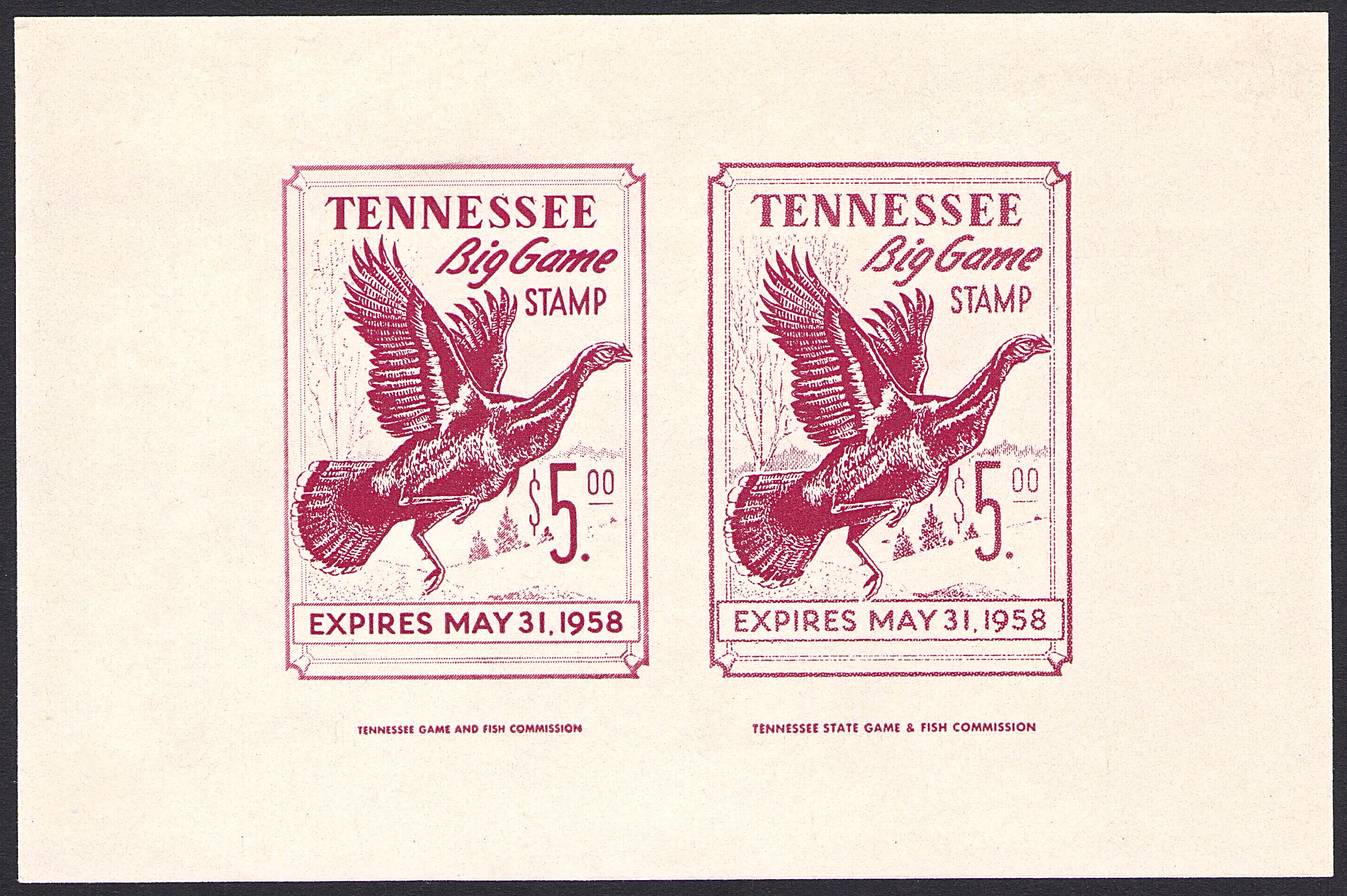 1957-58 Tennessee Big Game Combination Essay/Trial Color Proof