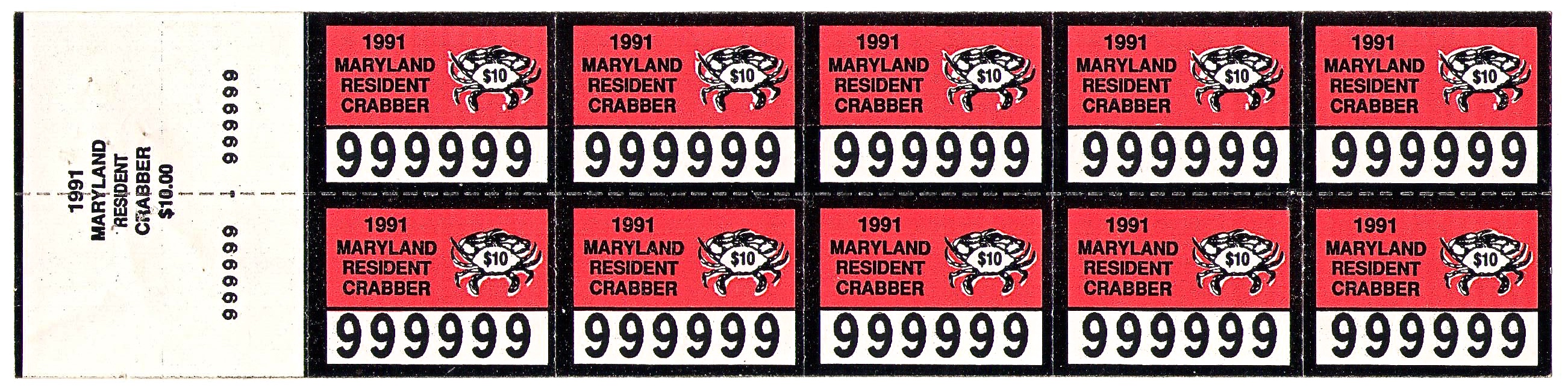 1991 Maryland Resident Crabber Complete Proof Pane