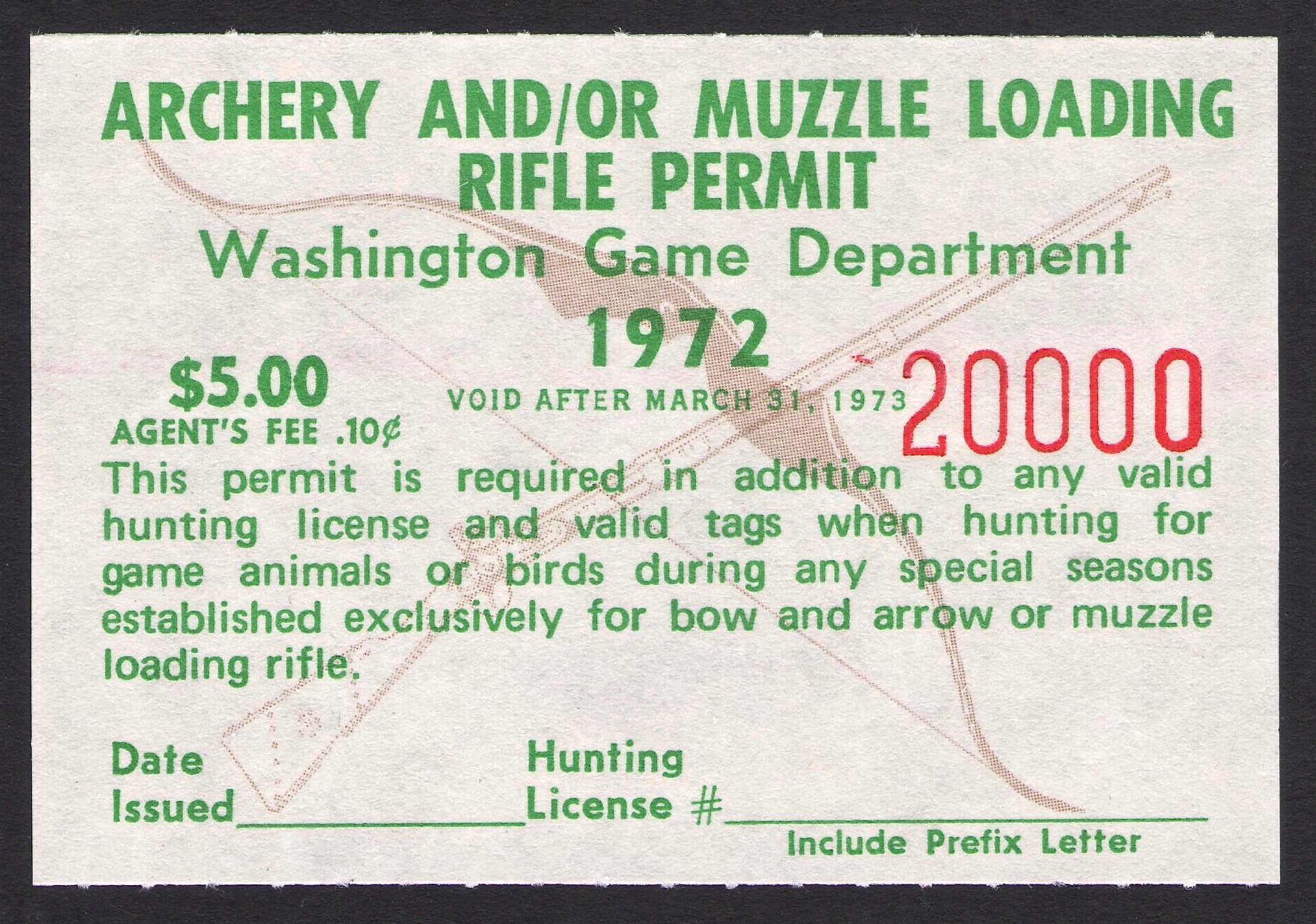 1972 Washington Archery And / Or Muzzle Loader