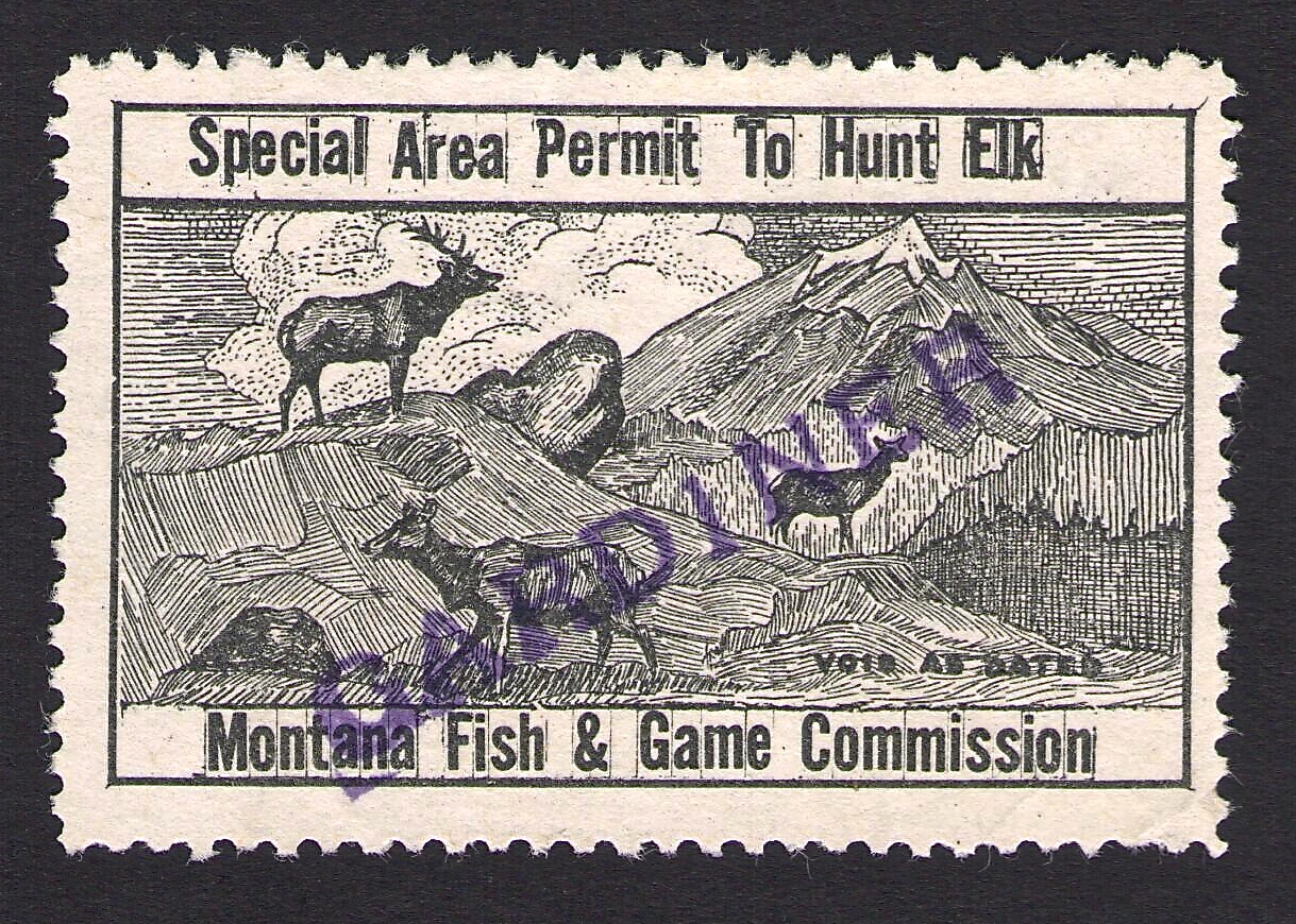 Overprinted "GARDINER" Special Area Permit to Hunt Elk