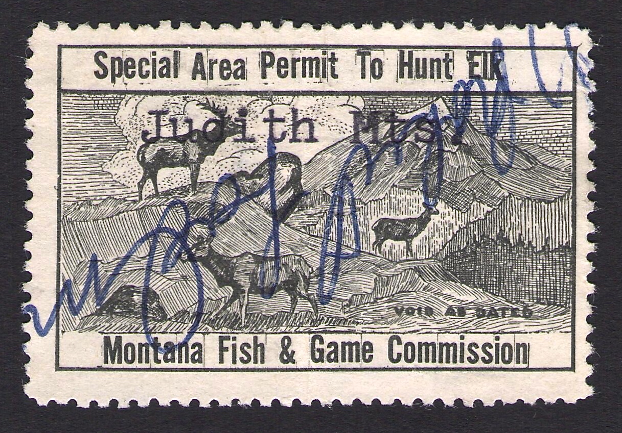 Typed "Judith Mts." Special Area Permit to Hunt Elk