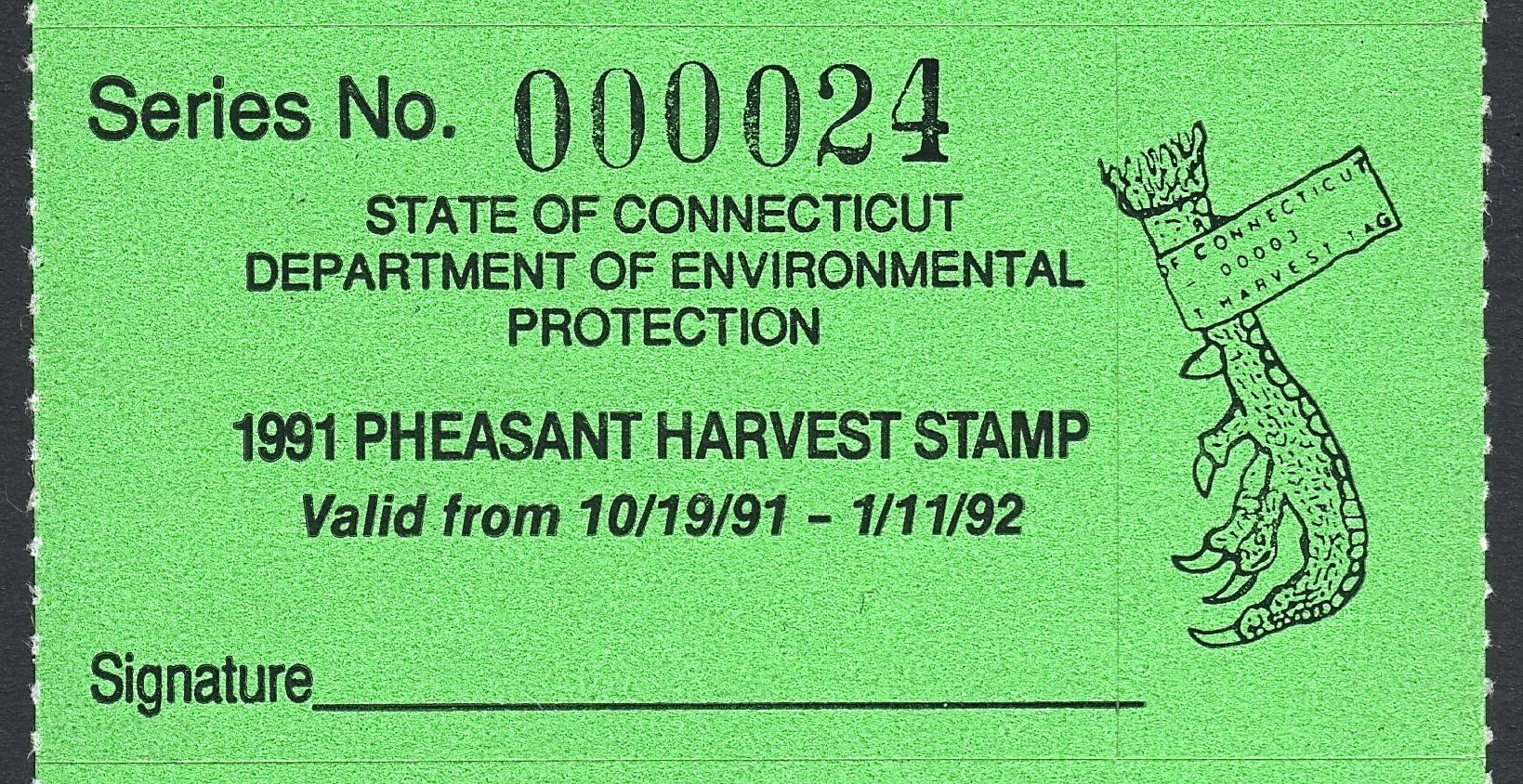 1991-92 Connecticut Pheasant Harvest