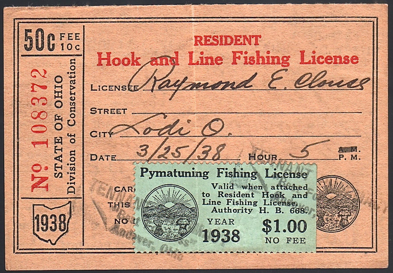 1938 Pymatuning Fishing on License