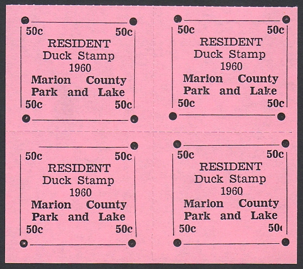 1960 Marion County Duck Block with LL stamp Missing Ball