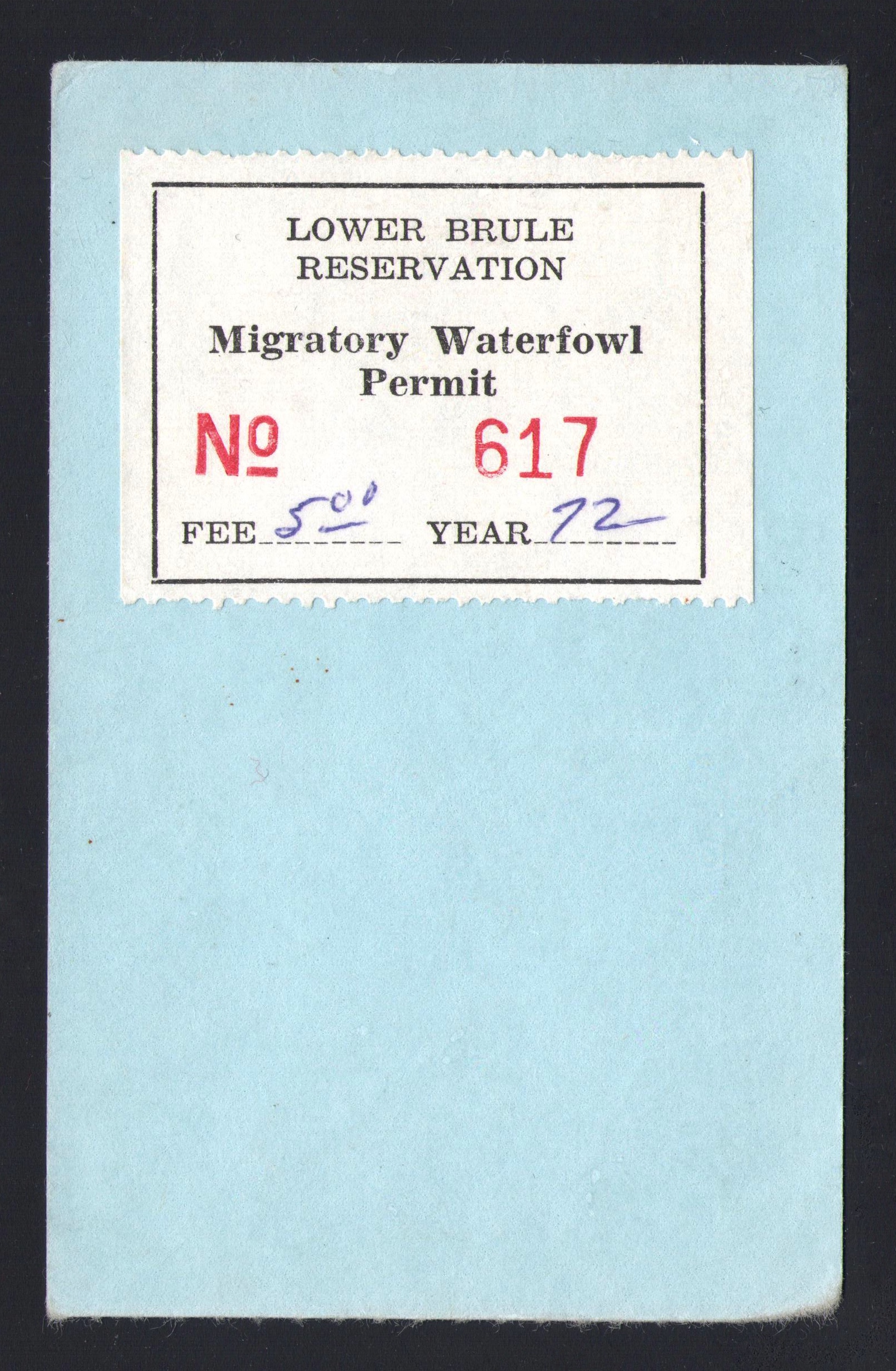 1972 Lower Brule Waterfowl Type II on License