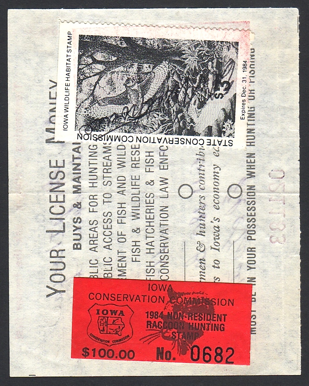 1984 Iowa NR Raccoon on License