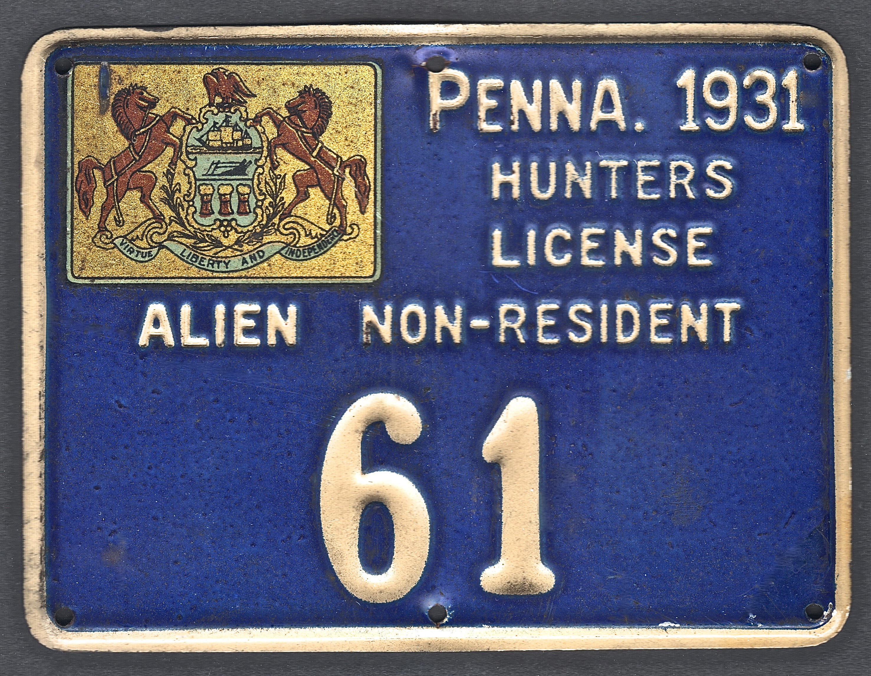 1931 Pennsylvania Alien Back Tag