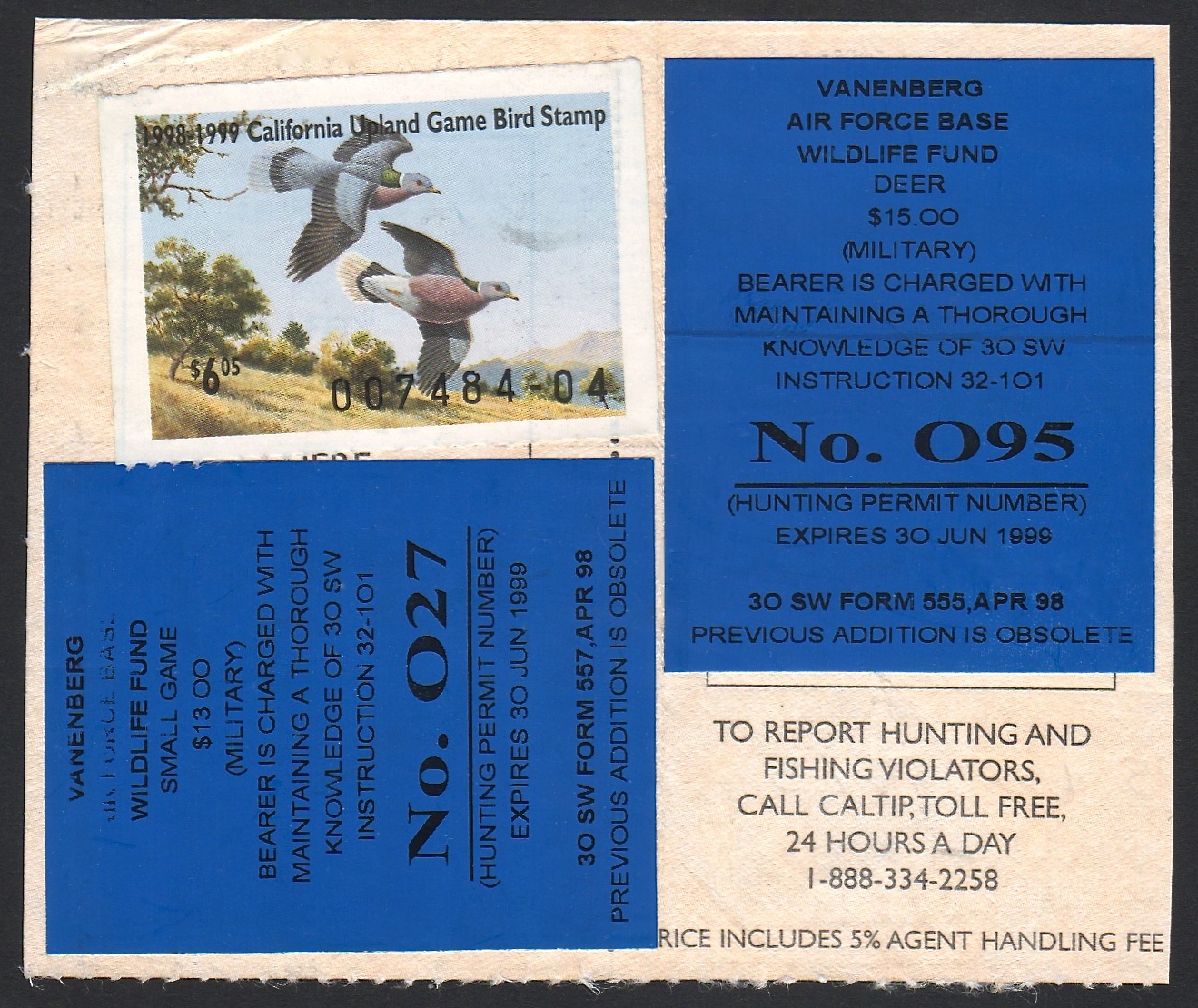1998-99 VAFB Deer and Small Game on License