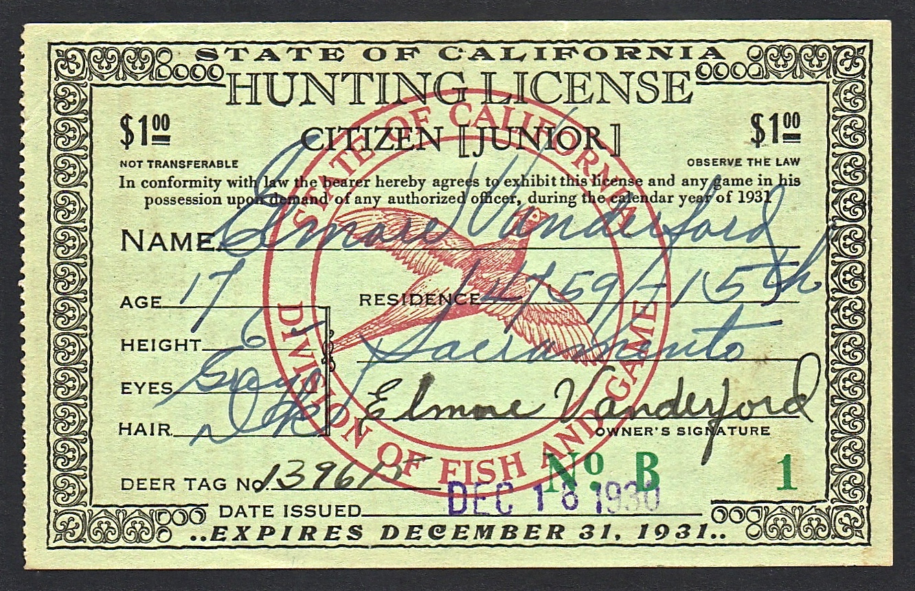 Vanderford's 1931 Junior License #1 - The Fiirst CA JR License Ever Issued