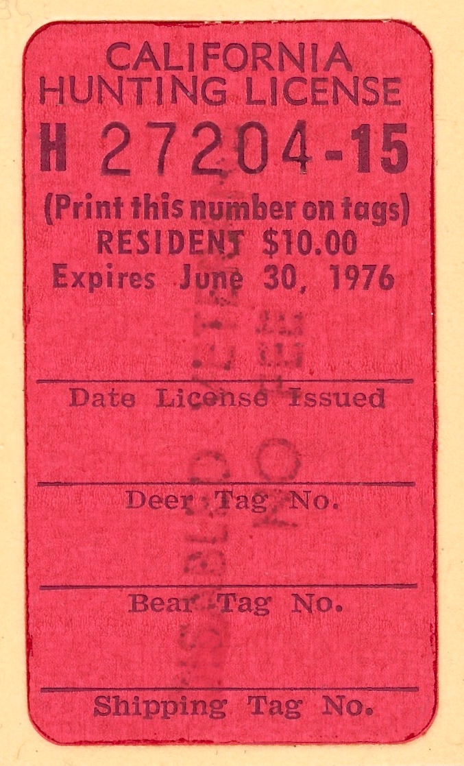  1975-76 (Type III) No Fee California Hunting License Validating Stamp