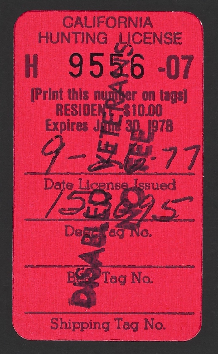 1977-78 (Type III) No Fee California Hunting License Validating Stamp
