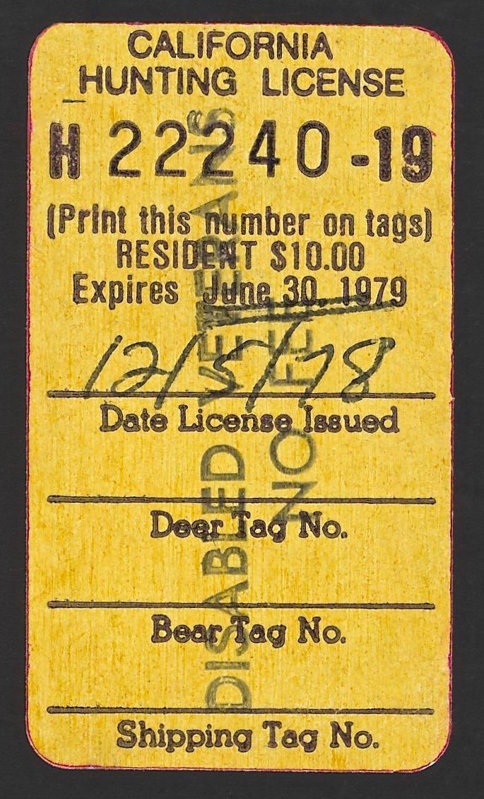  1978-79 (Type III) No Fee California Hunting License Validating Stamp