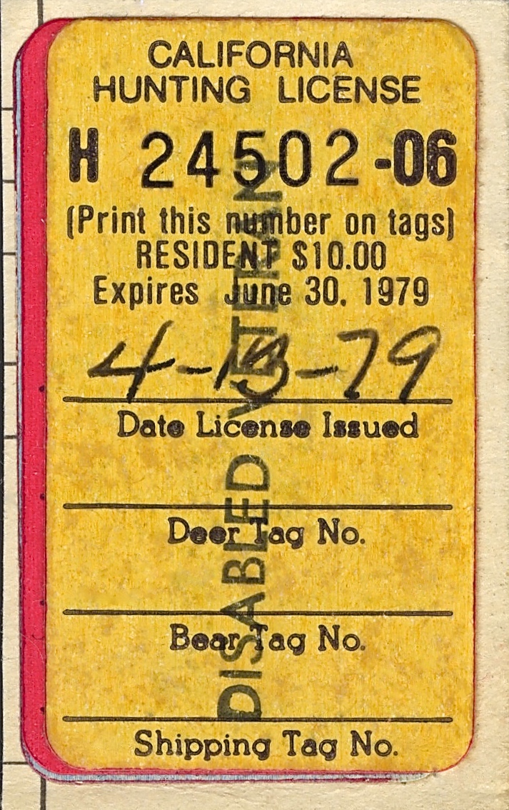  1978-79 (Type IV) No Fee California Hunting License Validating Stamp