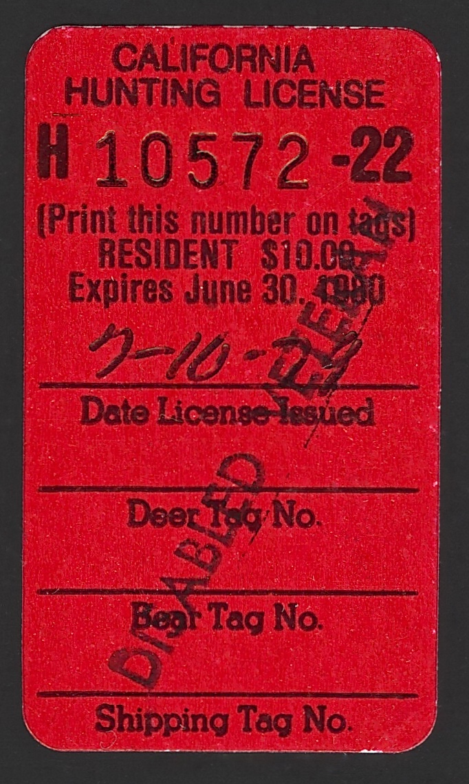1979-80 (Type IV) No Fee California Hunting License Validating Stamp
